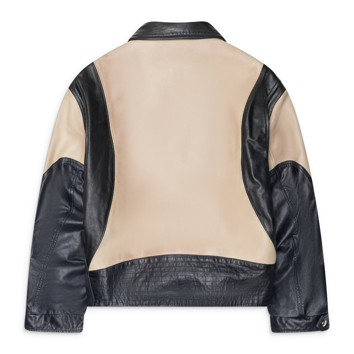 Enfants Riches Deprimes Combattimento Colorblocked Leather Jacket Black / Navy / Ivory