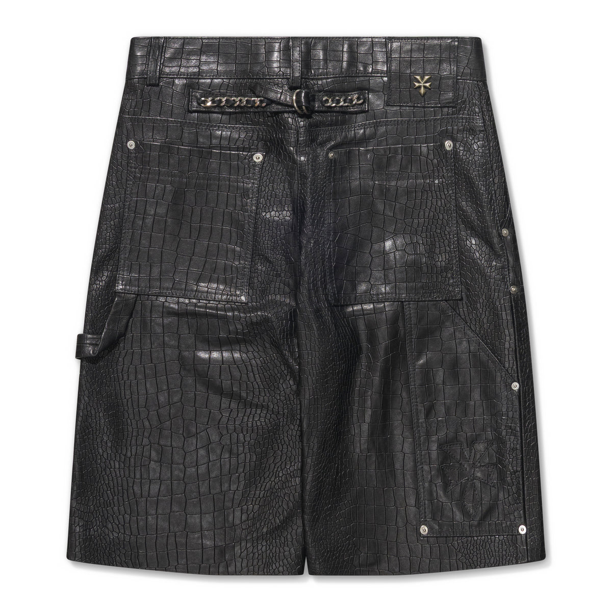 YOSSI CORP Black Crocodile Leather Carpenter Short Black