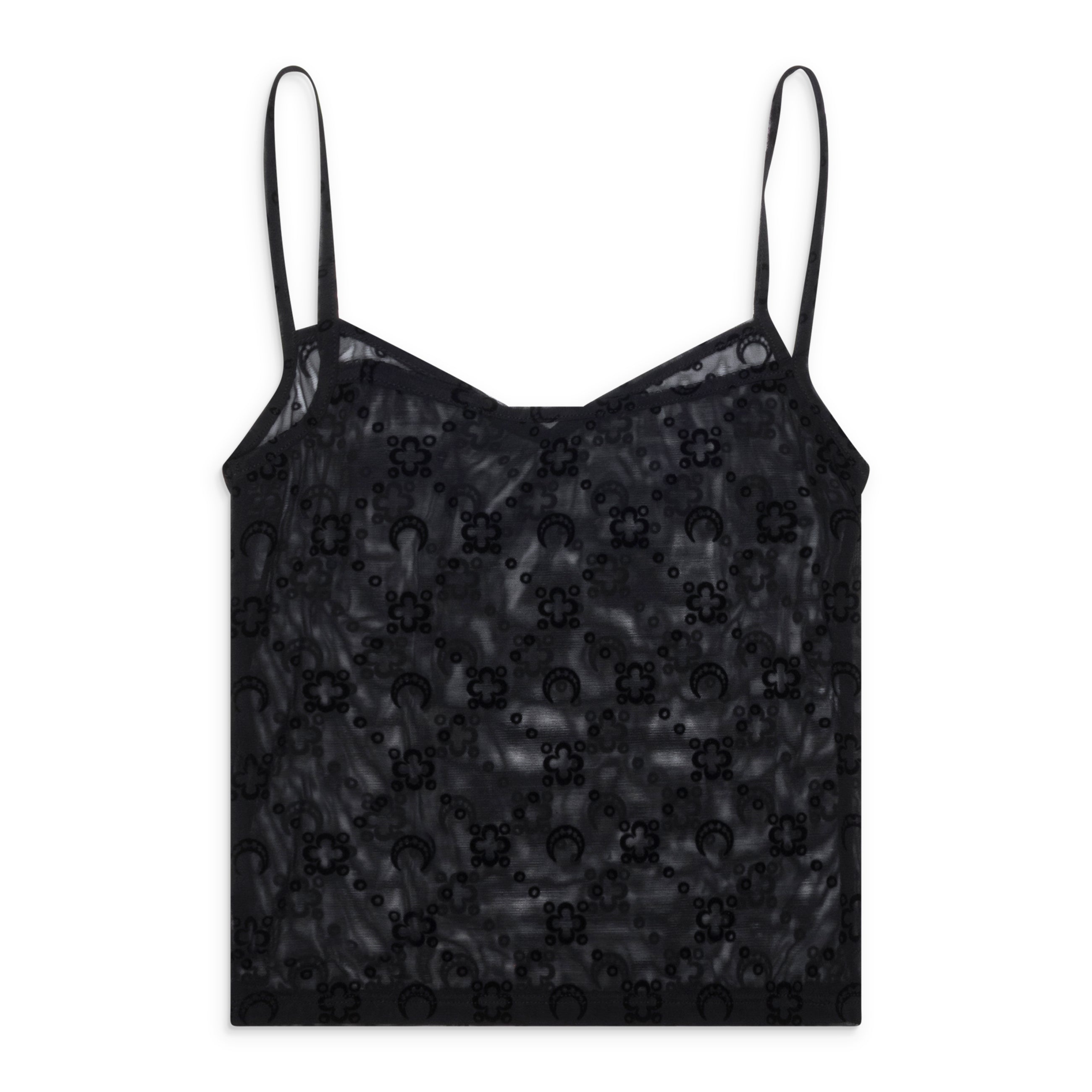 Marine Serre Moonogram Mesh Flock Straps Top Black