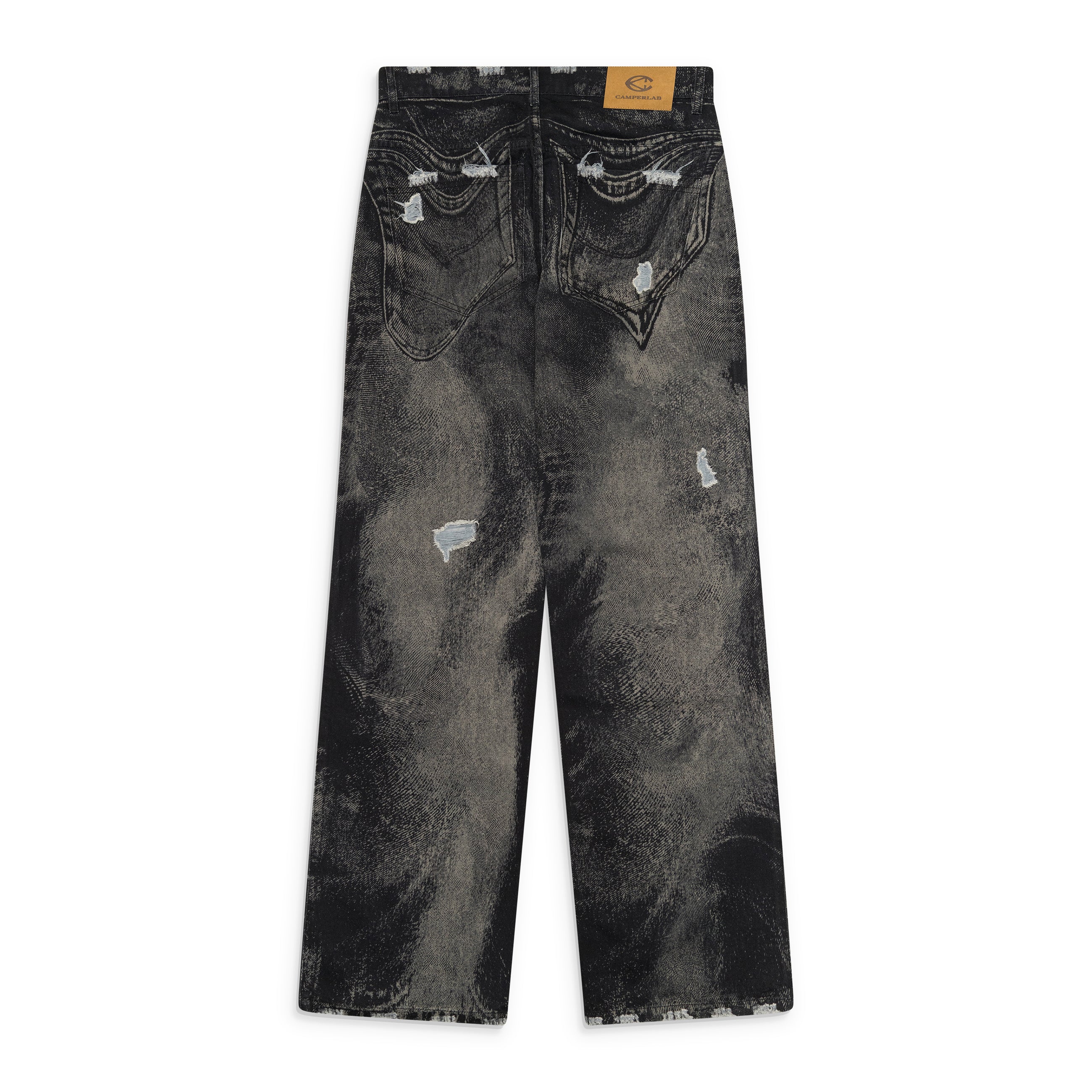 Camper Lab Distorted Print Distressed Denim Jeans Black