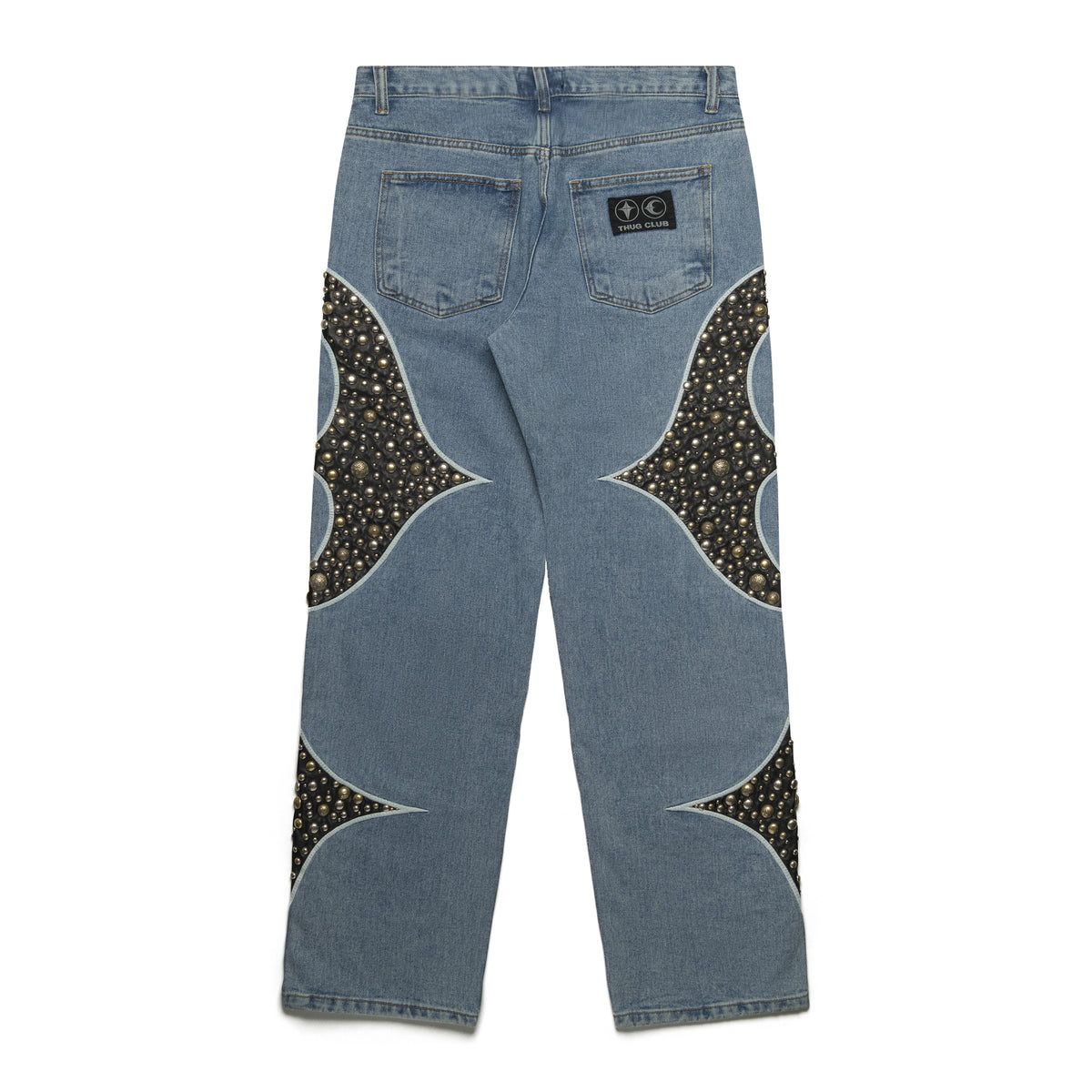 Thug Club Iron Steel Focus Leather Denim Pants Blue