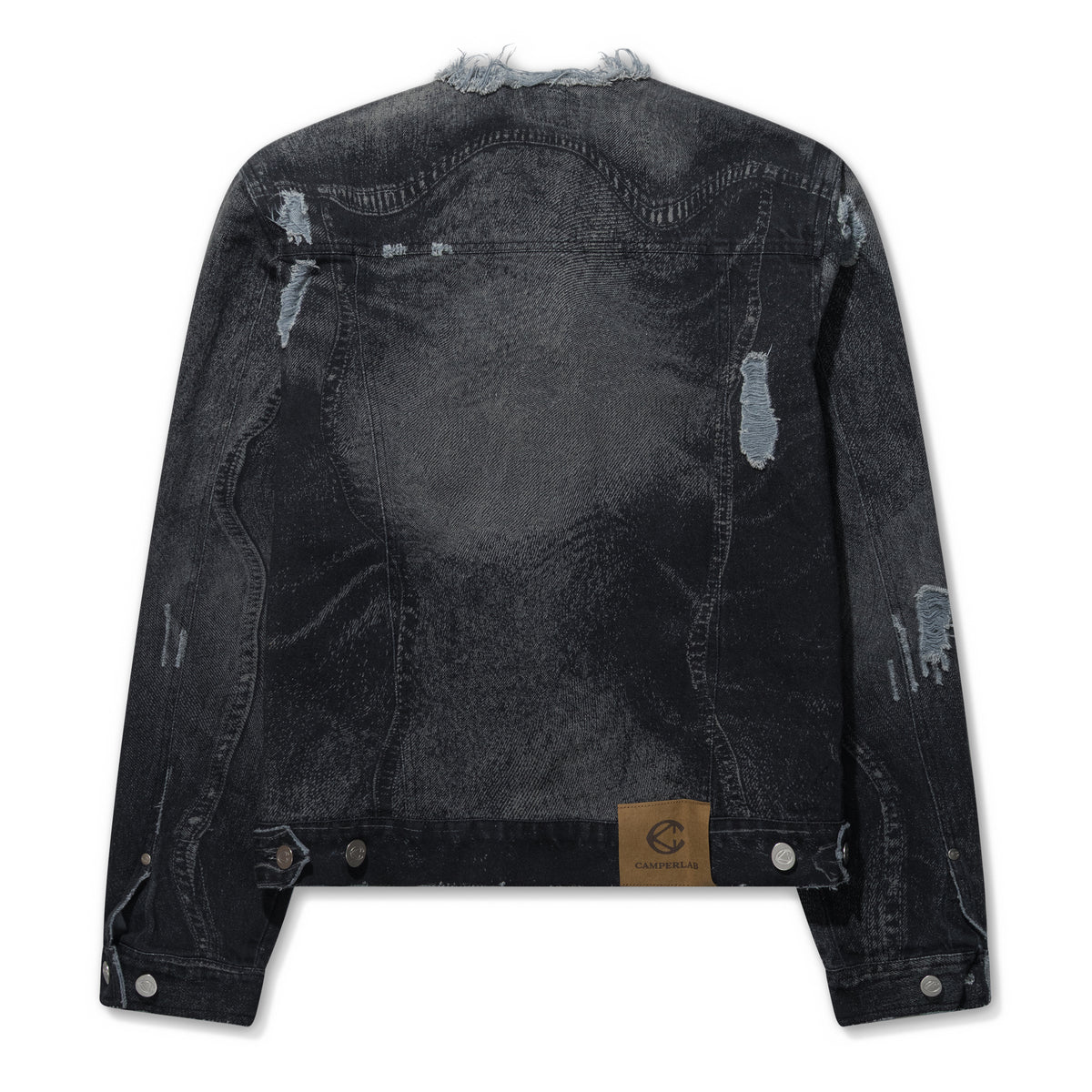 Camper Lab Distorted Print Distressed Denim Jacket Black