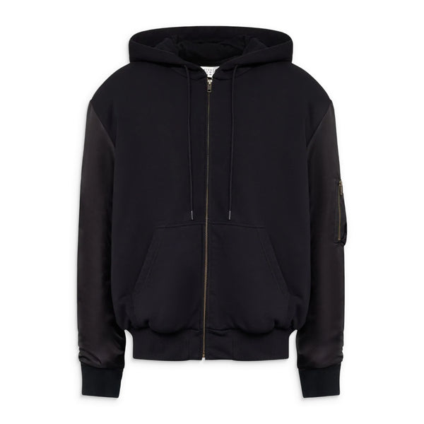 MM6 Maison Margiela Zip Hoodie With Nylon Sleeves Black – ESSXNYC