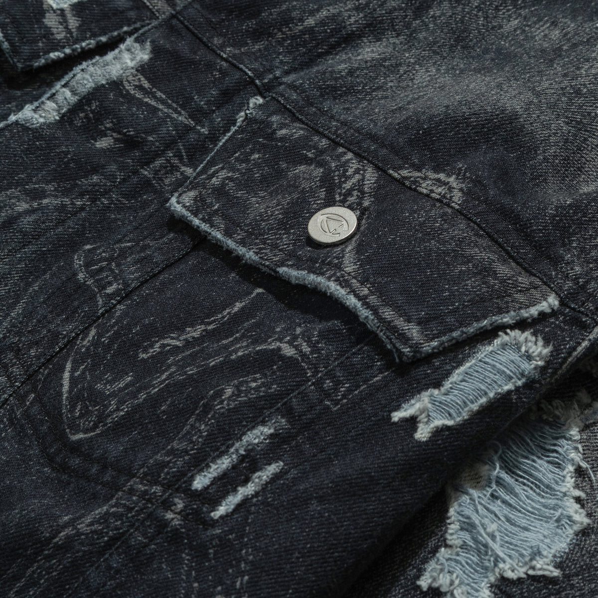 Camper Lab Distorted Print Distressed Denim Jacket Black