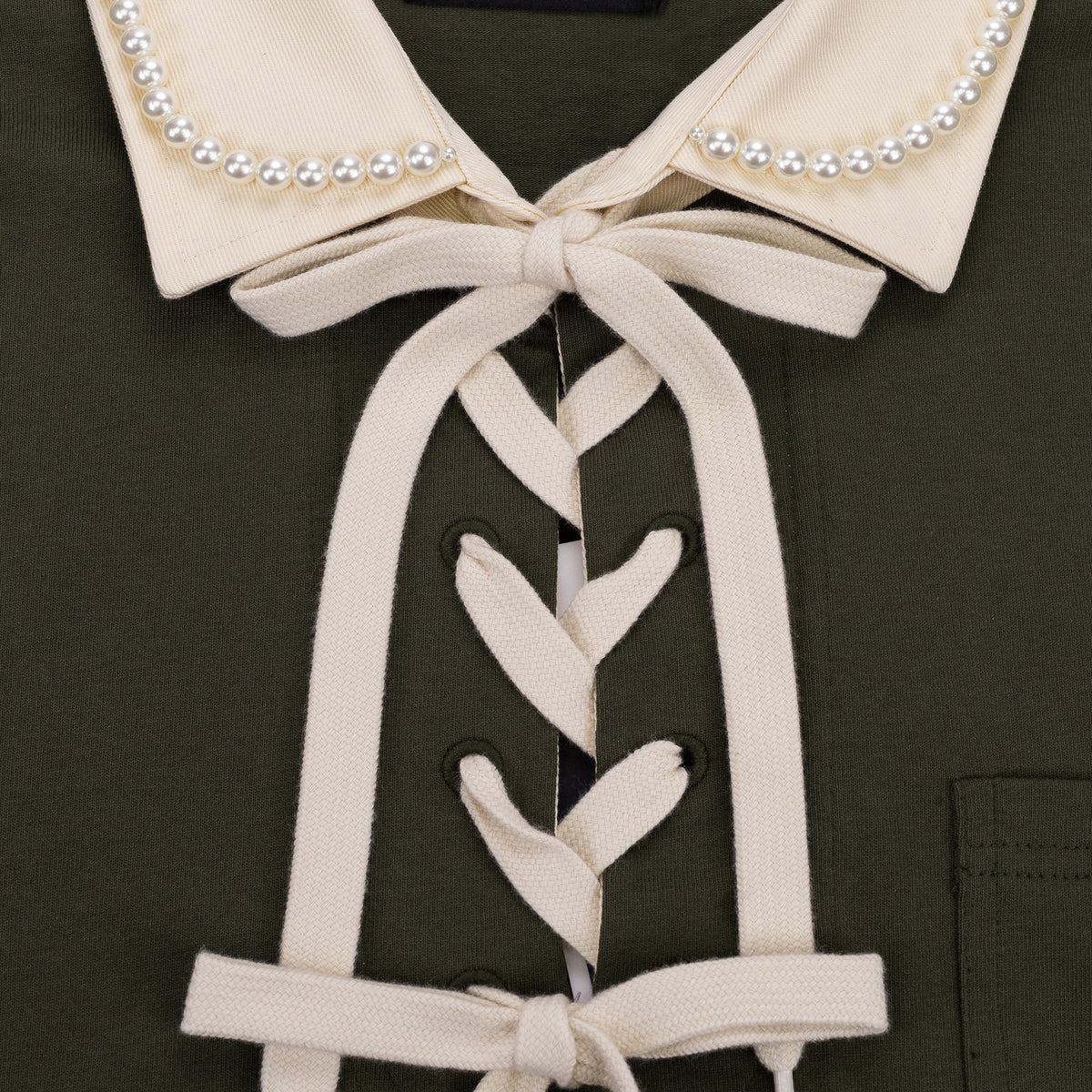 Simone Rocha Lace Up Rugby Polo W/ Emb Green