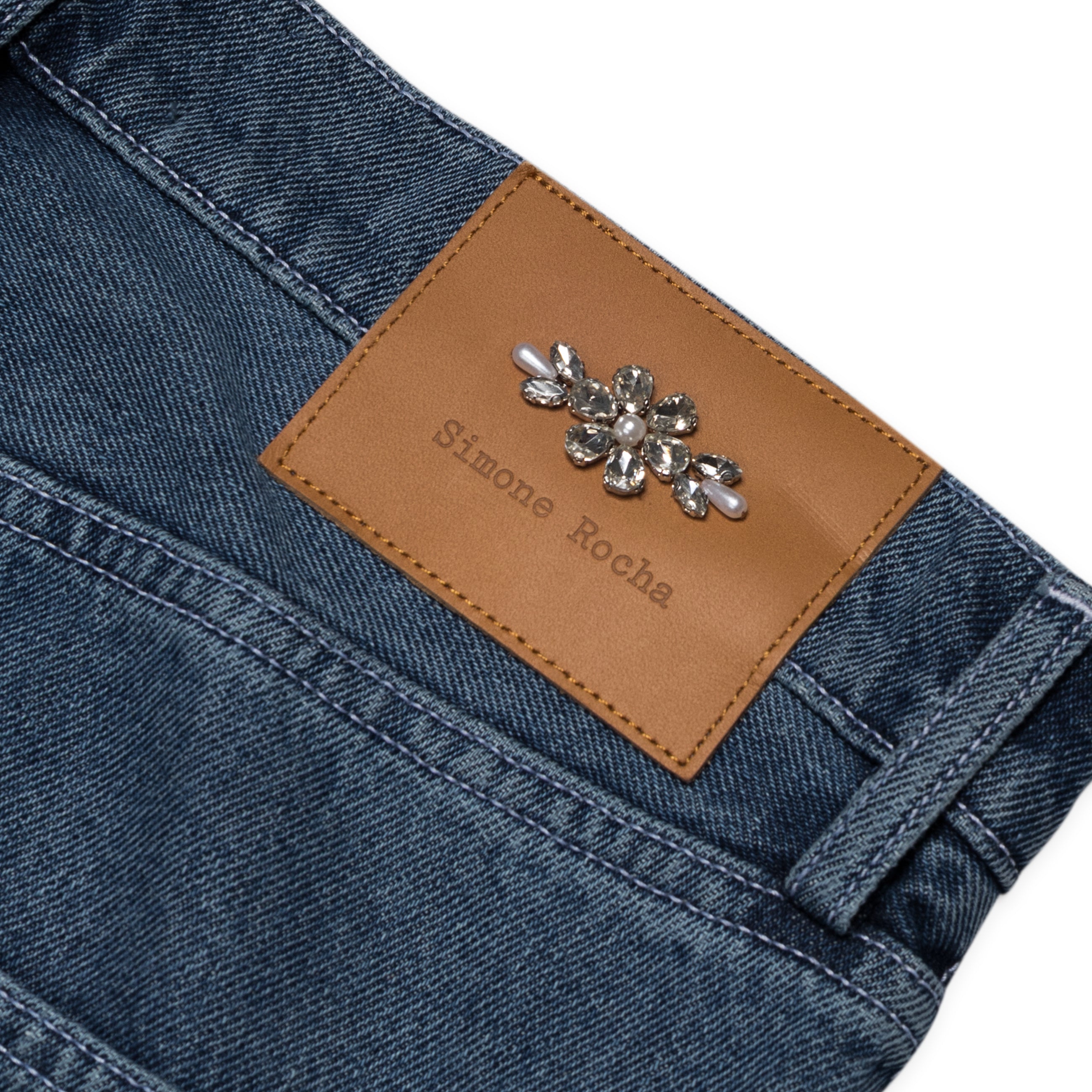 Simone Rocha Straight Leg Jeans W/ Emb Blue