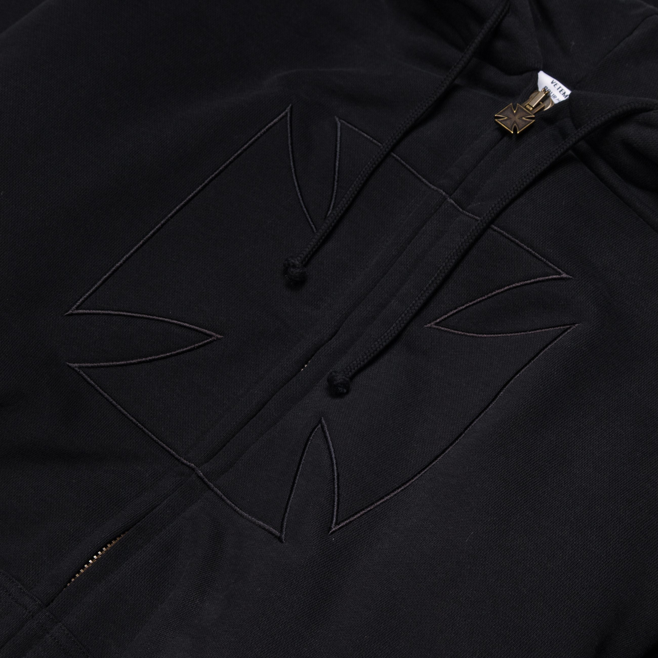 Vetements Embroidered Cross Padded Zip-Up Hoodie Black