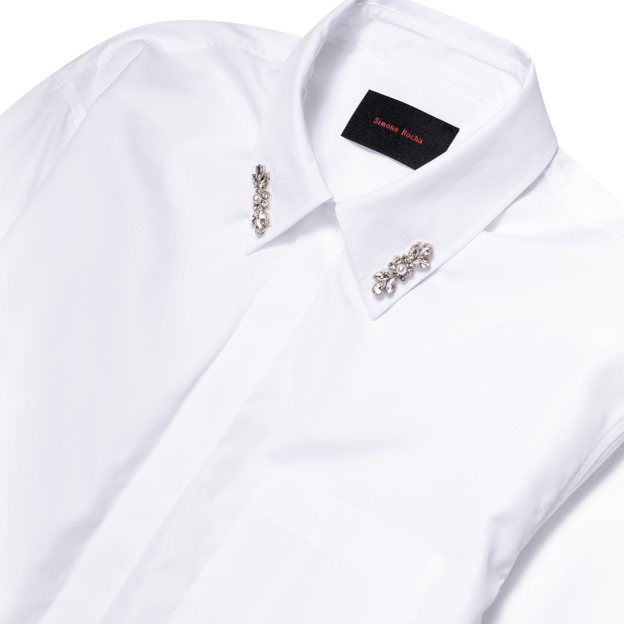 Simone Rocha Classic Concealed Button Shirt W/ Emb White