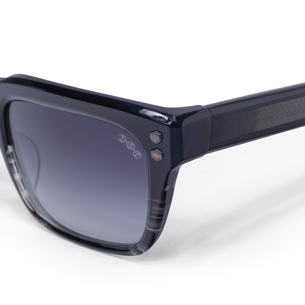 Hoorsenbuhs Model V Eye Wear Black/Grey Tortoise Fade Frame-Sterling Silver Trim/Hardware-Smoke Gradient Lens-Alternative Fit Multicolor