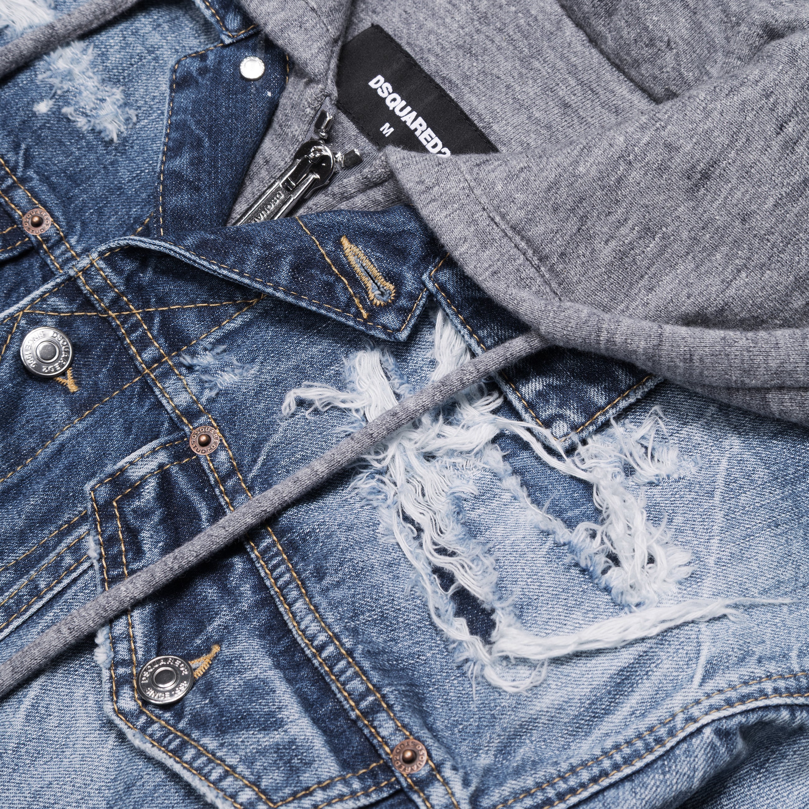 Dsquared2 Hooded Distressed Denim Jacket Blue