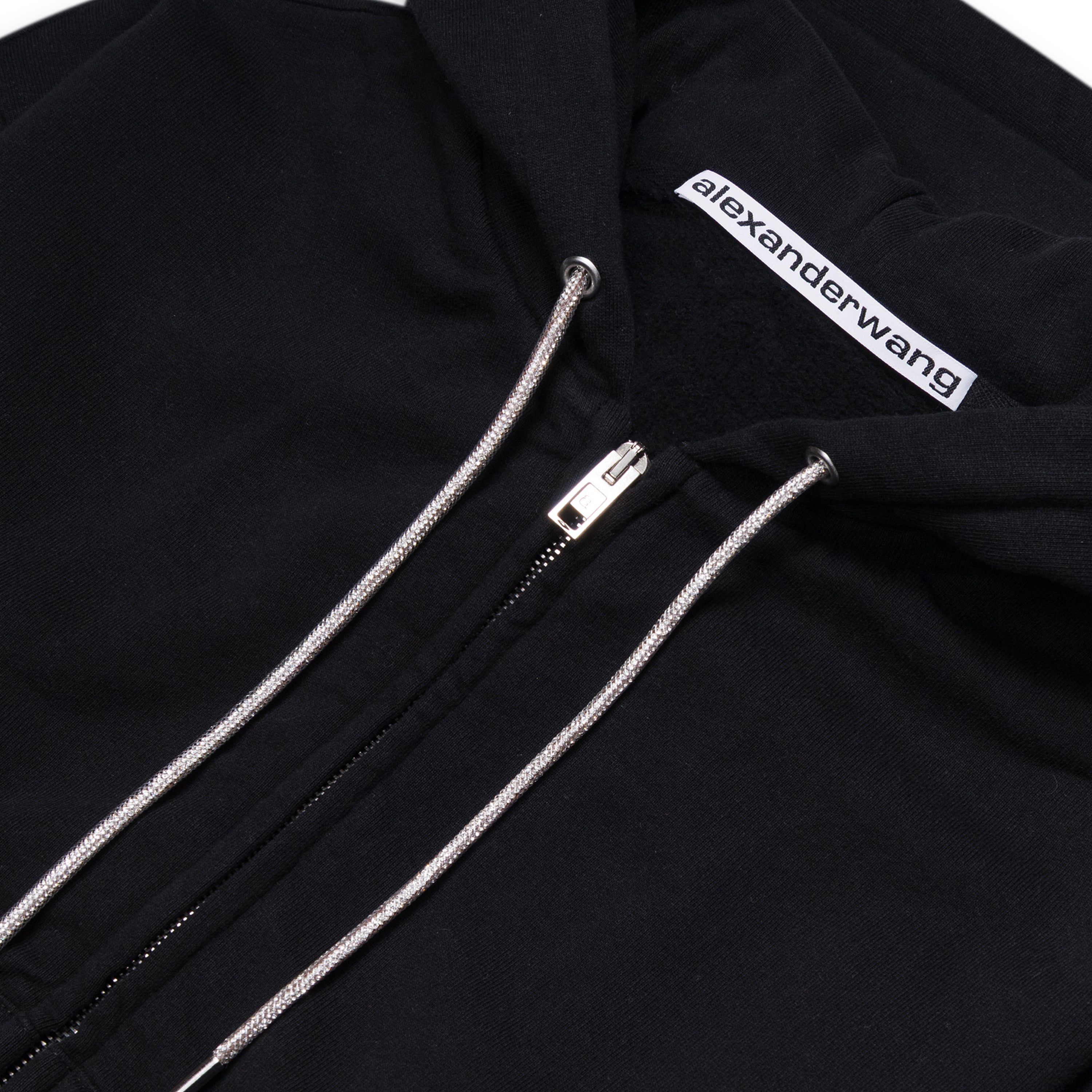 Alexander Wang Zip- Up Hoodie W/ Rhinestone Drawcord Black – ESSXNYC