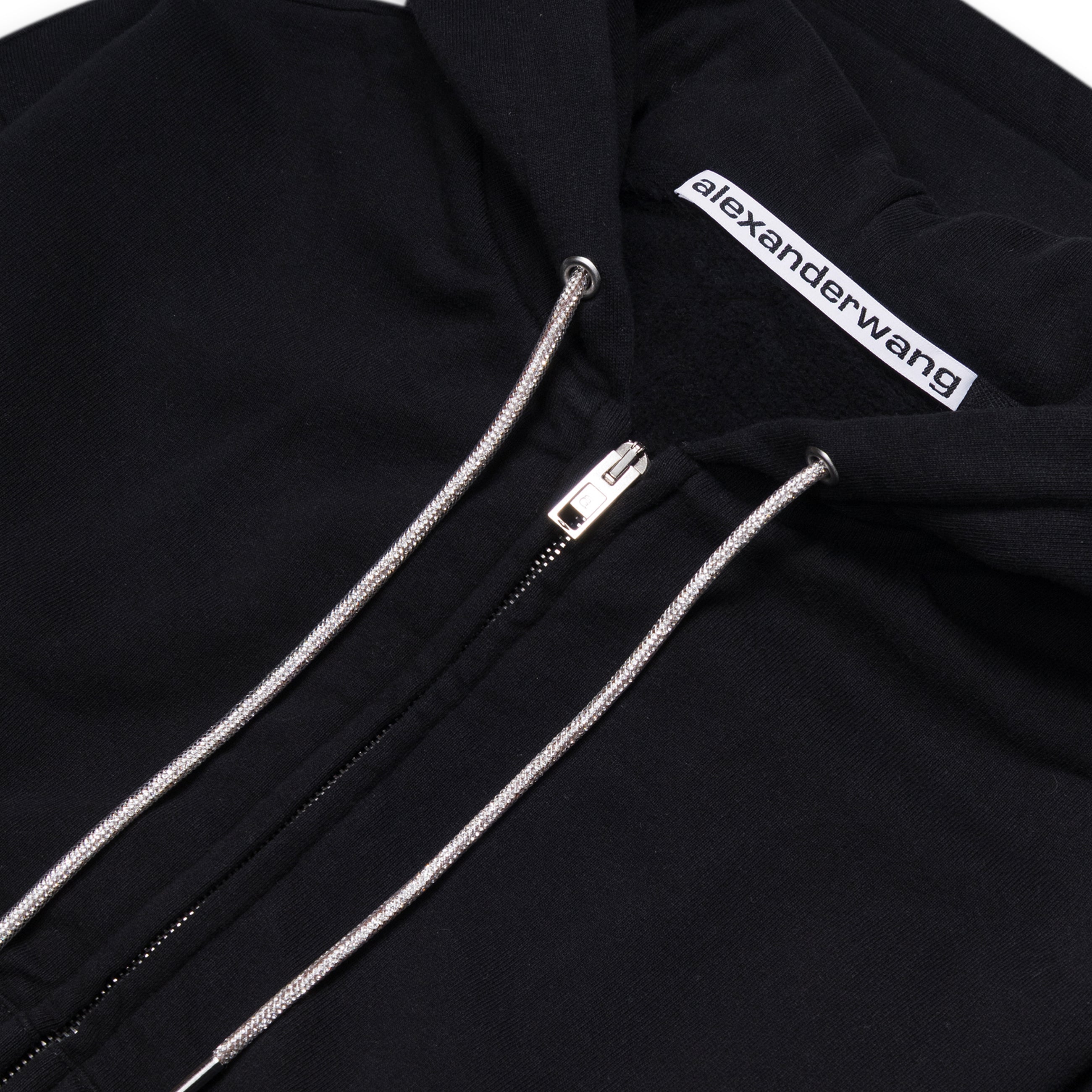 Alexander Wang Zip- Up Hoodie W/ Rhinestone Drawcord Black