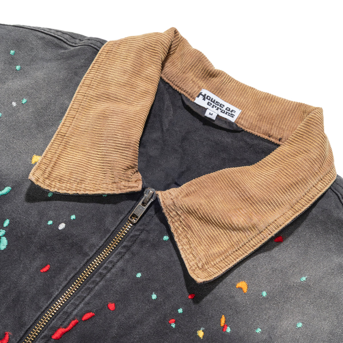 House of Errors Embroidered Paint Workwear Jacket Faded Black