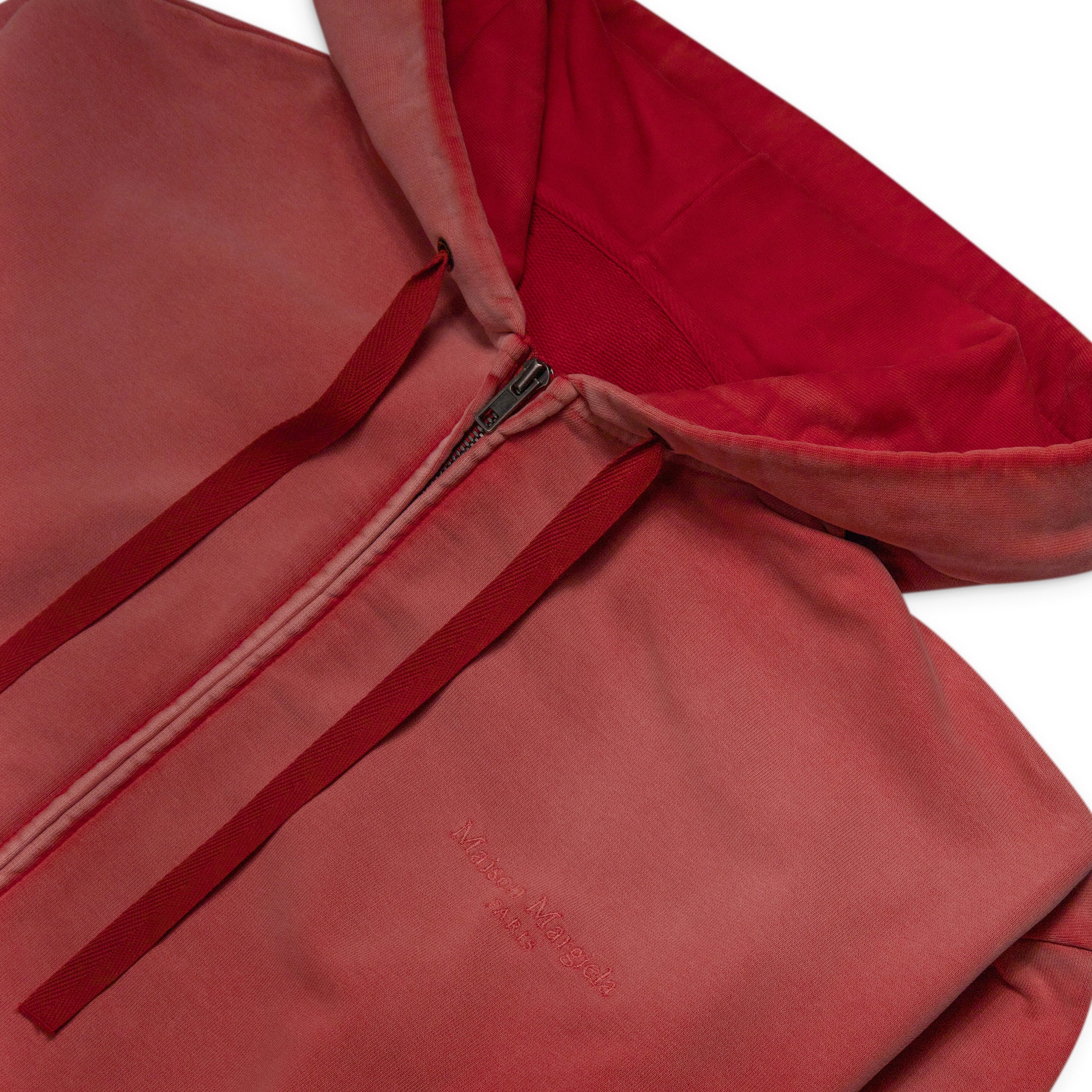 Maison Margiela Vintage Wash Logo Zip Up Hoodie Red
