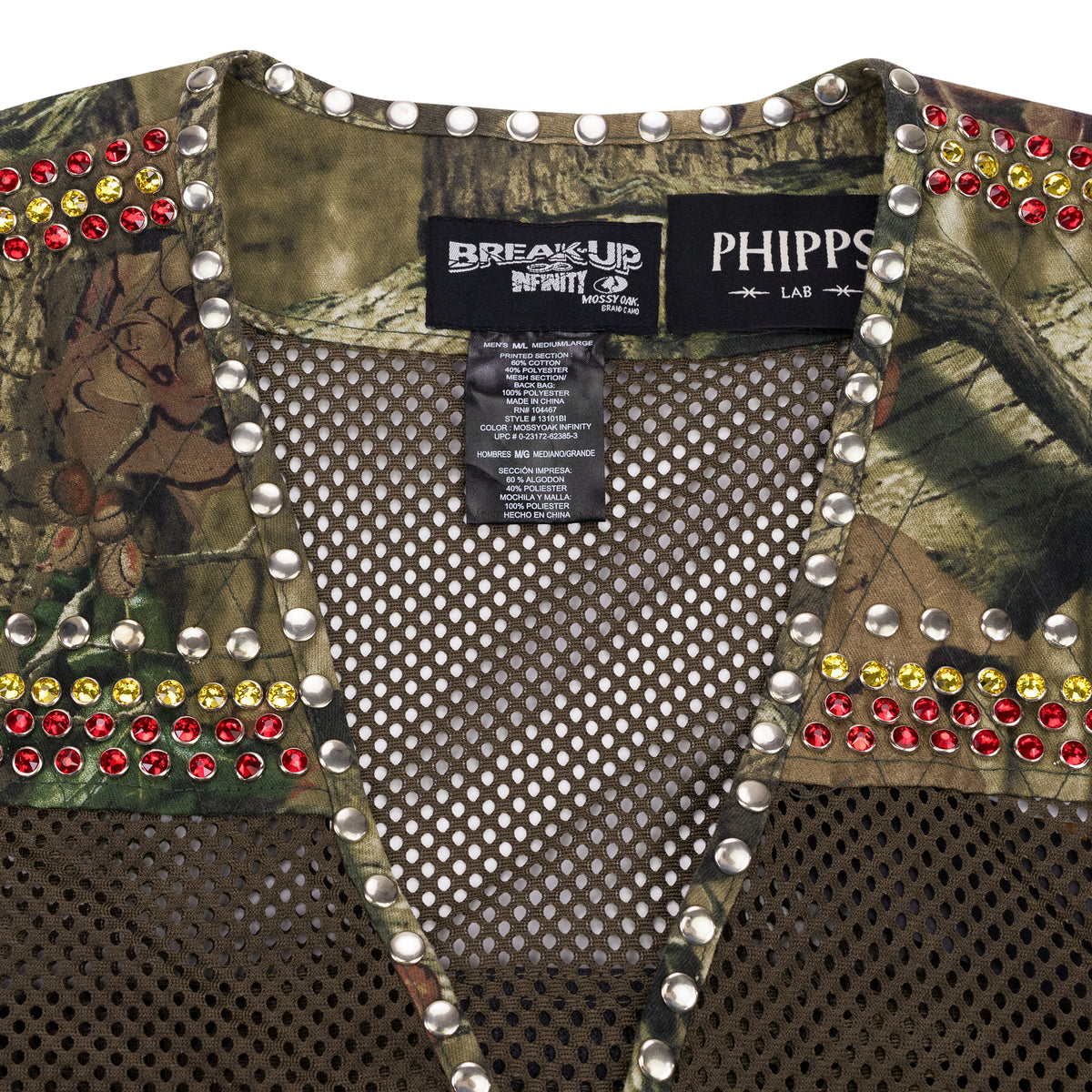 PHIPPS Vintage Camo Vest W/ Crystal Stud Treatment Jackets Green