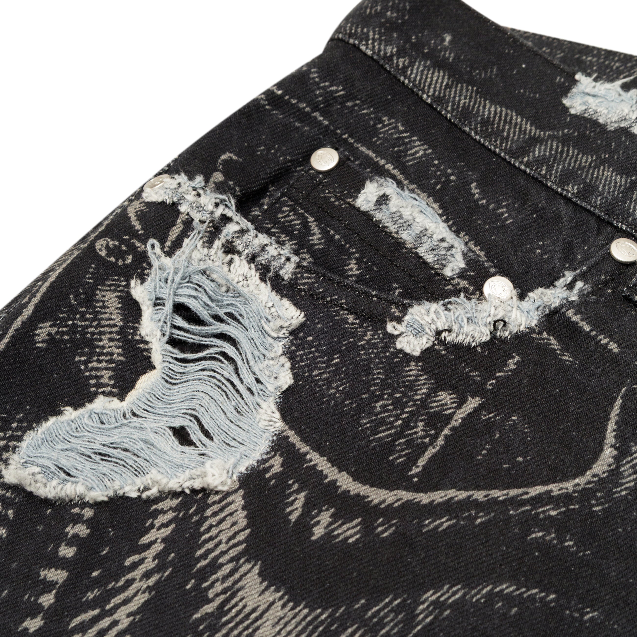 Camper Lab Distorted Print Distressed Denim Jeans Black