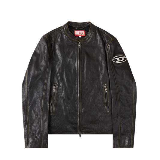 DIESEL L-COBBE MOTO LEATHER JACKET JACKET CEDAR BROWN