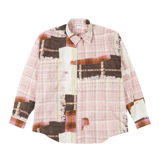 ACNE STUDIOS CHECK SHIRT WITH PATCHWORK PRINT PINK