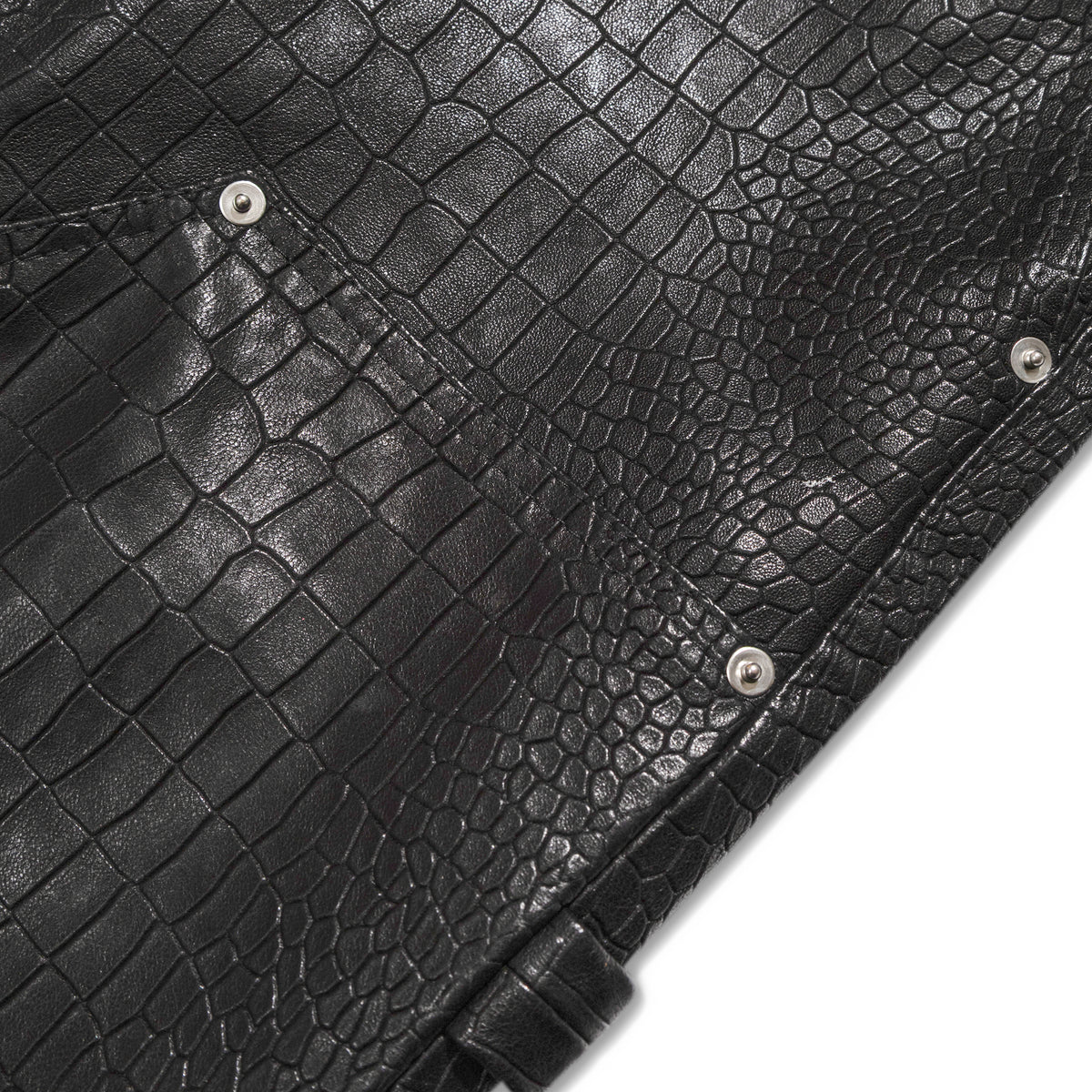 YOSSI CORP Black Crocodile Leather Carpenter Short Black