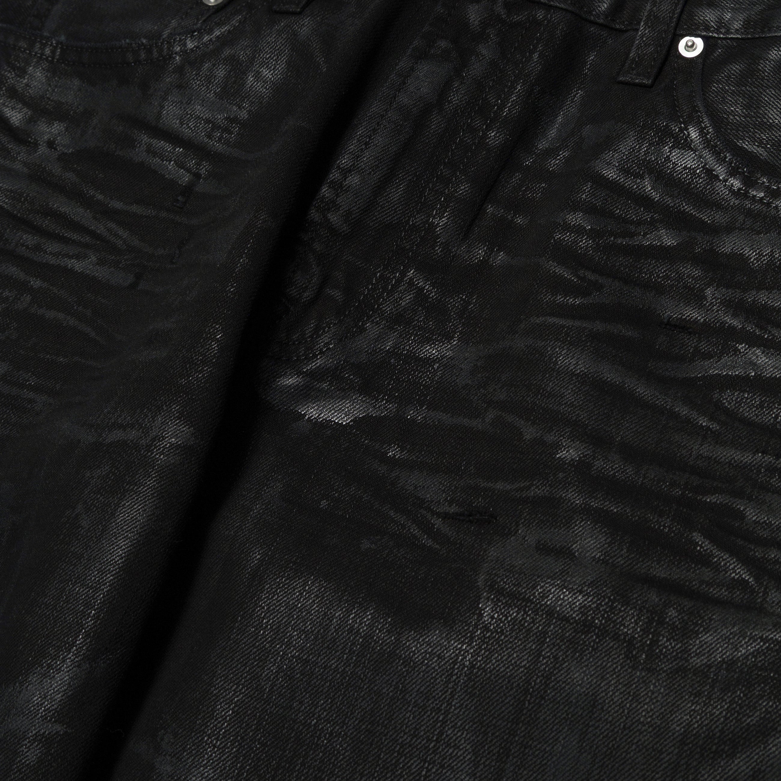 YOSSI CORP Black Morrison Enamel Wax Flare Denim