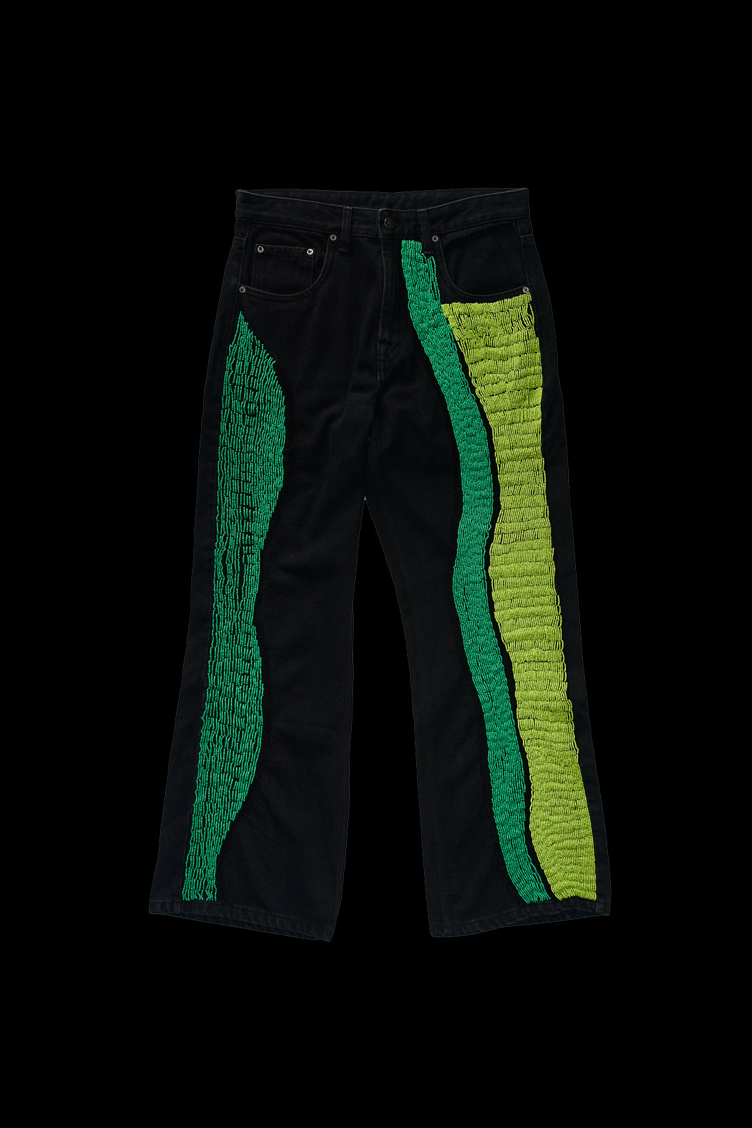 Glass Cypress Grey Semi-Flare Denim With Beads Gray 818