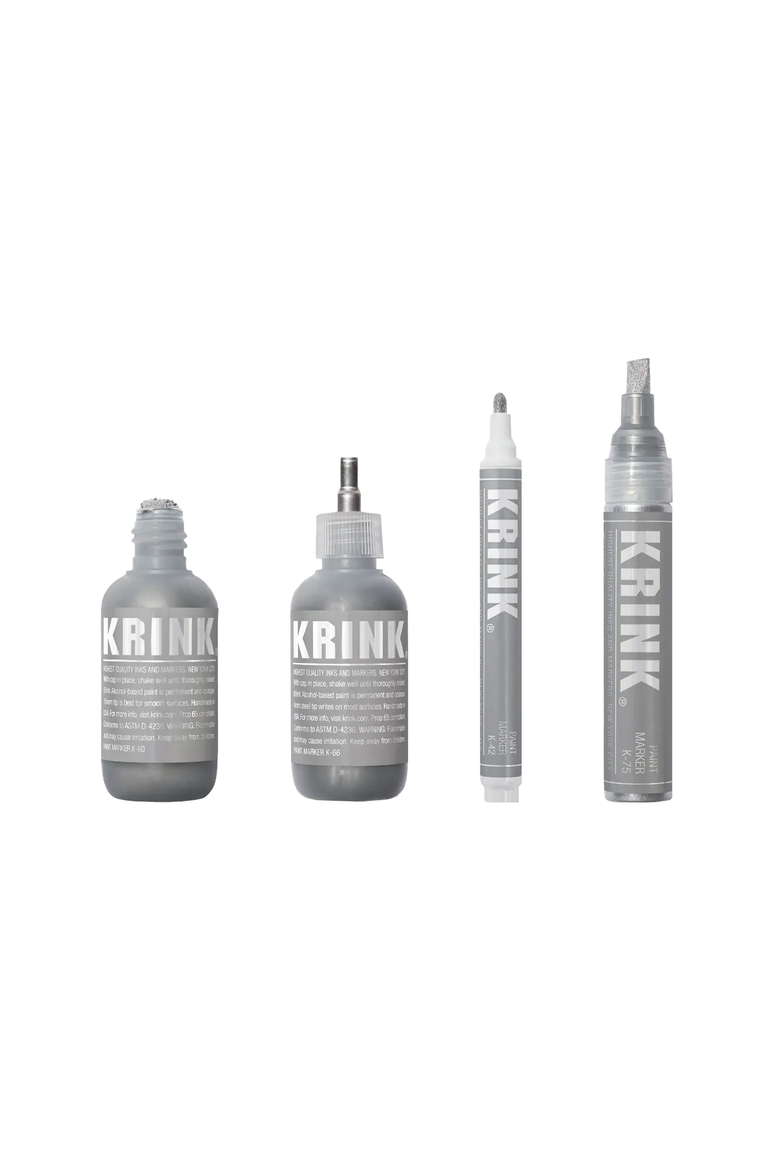 Silver Set: K-42, K-60, K-66, And K-75 Silver Paint Markers