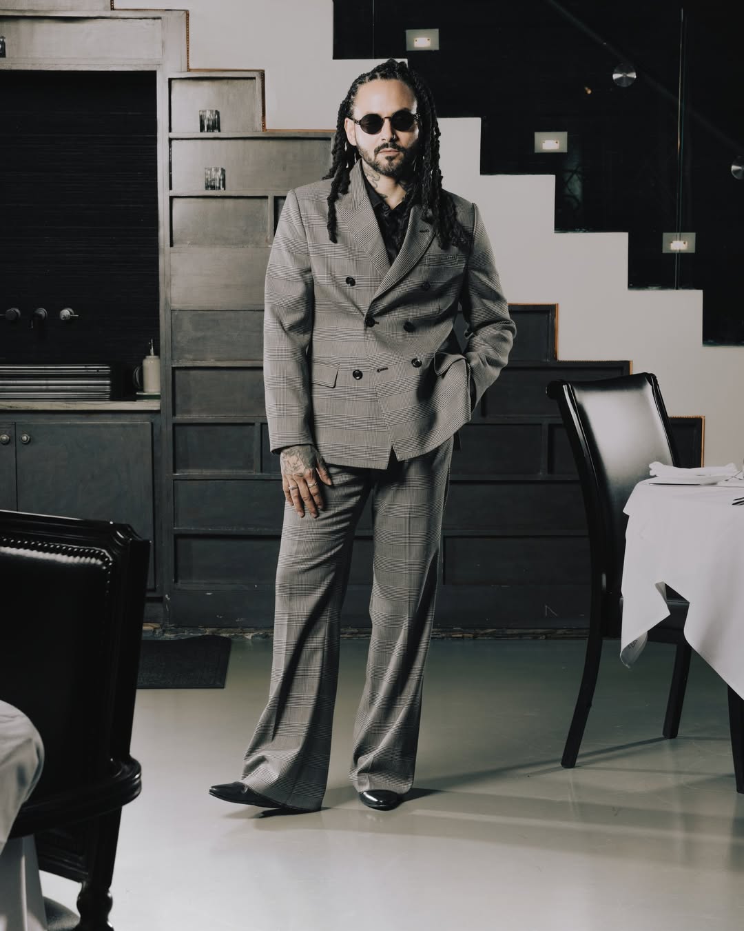 A person wearing incredibly styled clothes from ESSX NYC