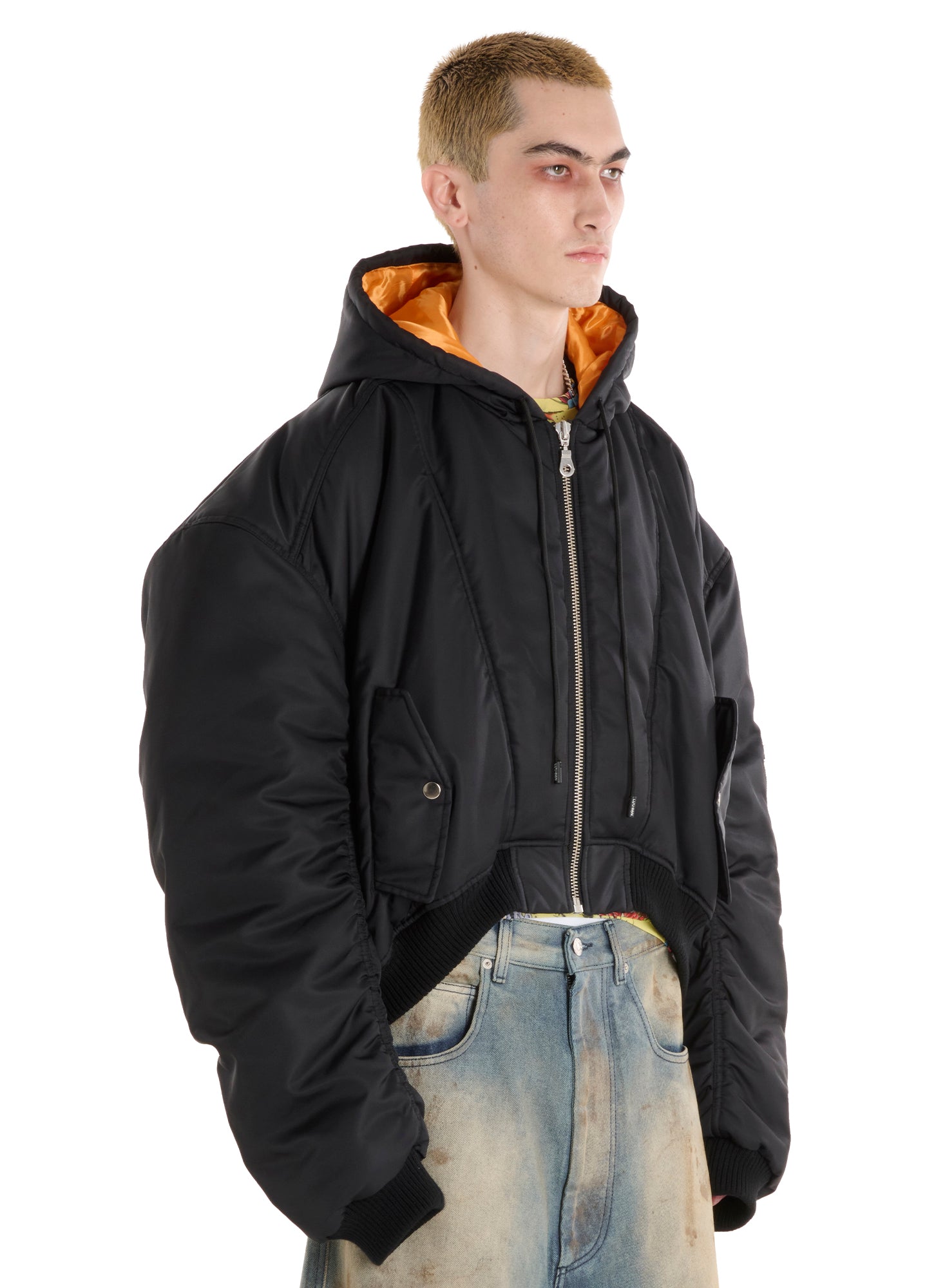 Luu Dan Distorted Ma1 Hooded Bomber Jacket Black 12320