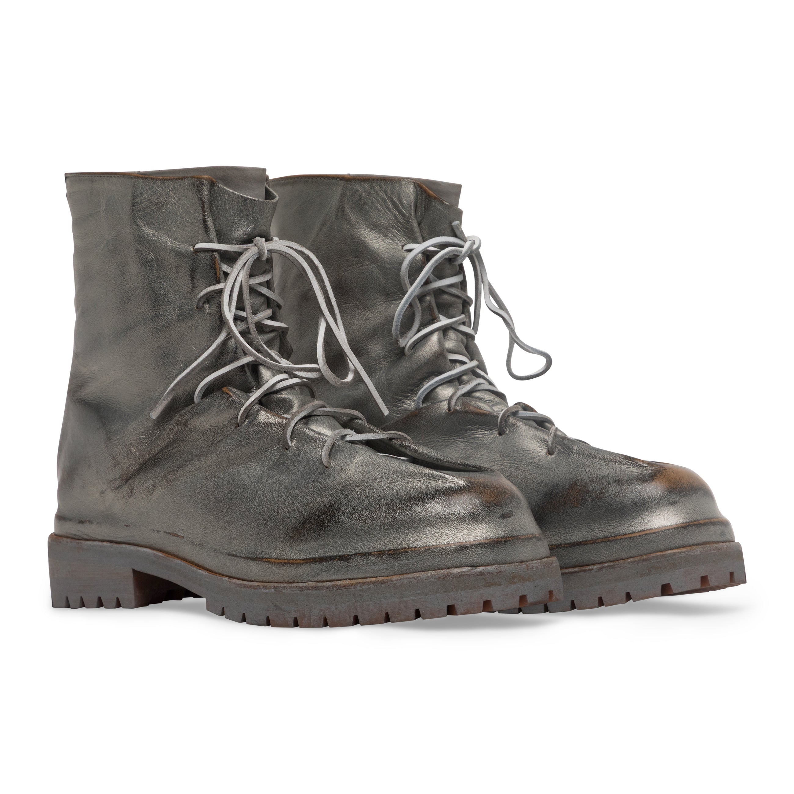424 Laced Up Boots Silver
