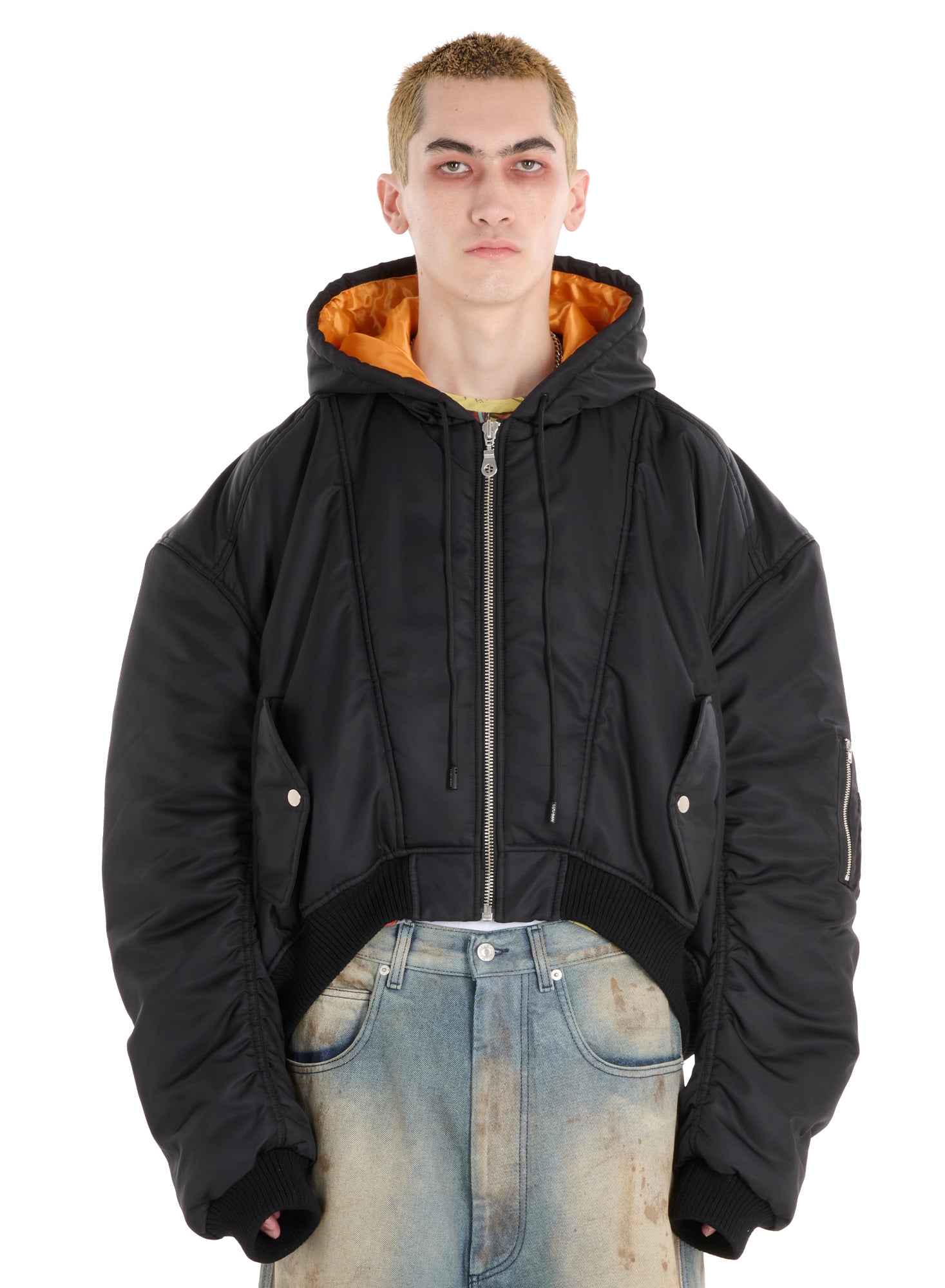 Luu Dan Distorted Ma1 Hooded Bomber Jacket Black 12321