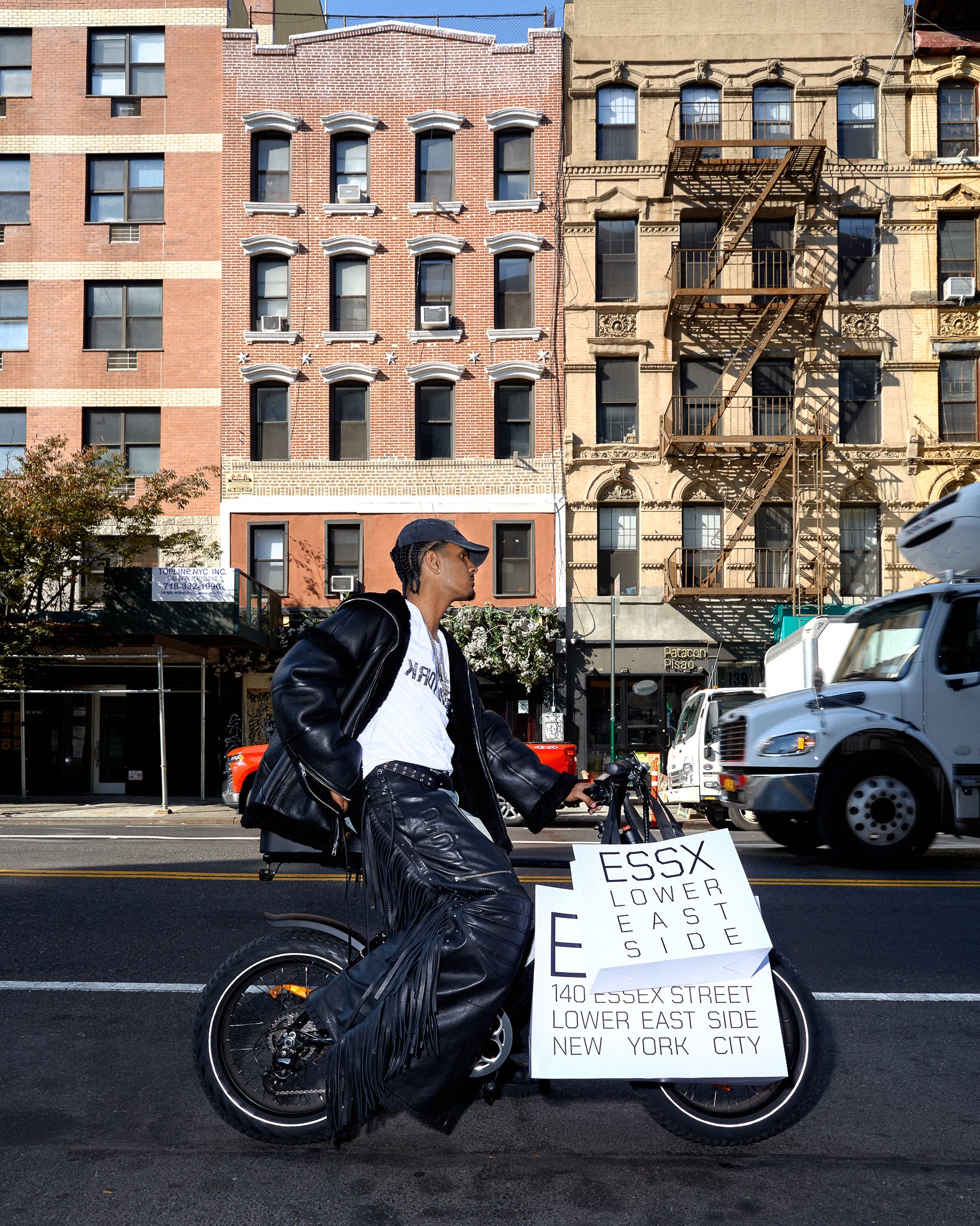 A person wearing incredibly styled clothes from ESSX NYC