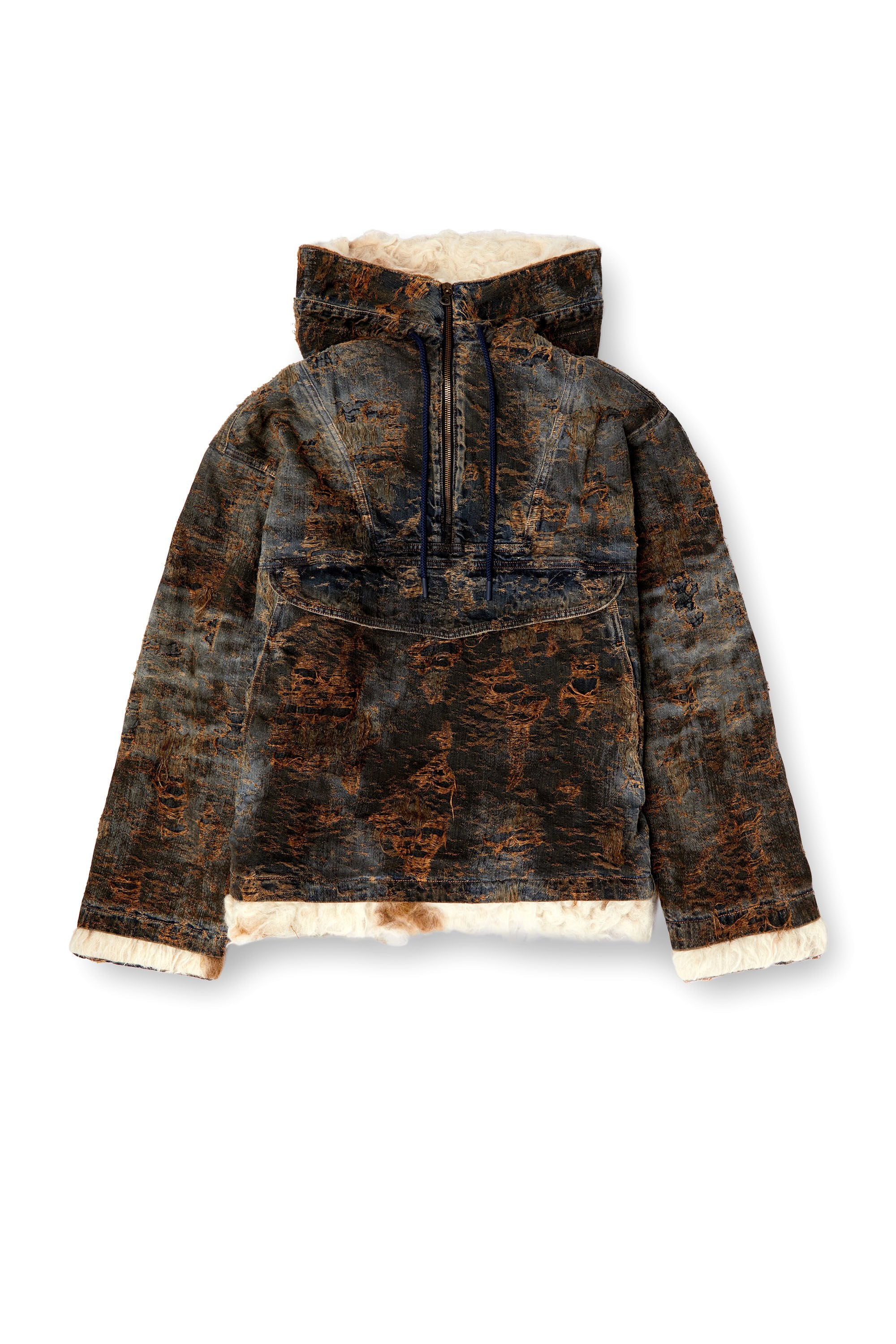 Diesel Distressed Denim Half Zip Anorak Jacket Blue – ESSXNYC