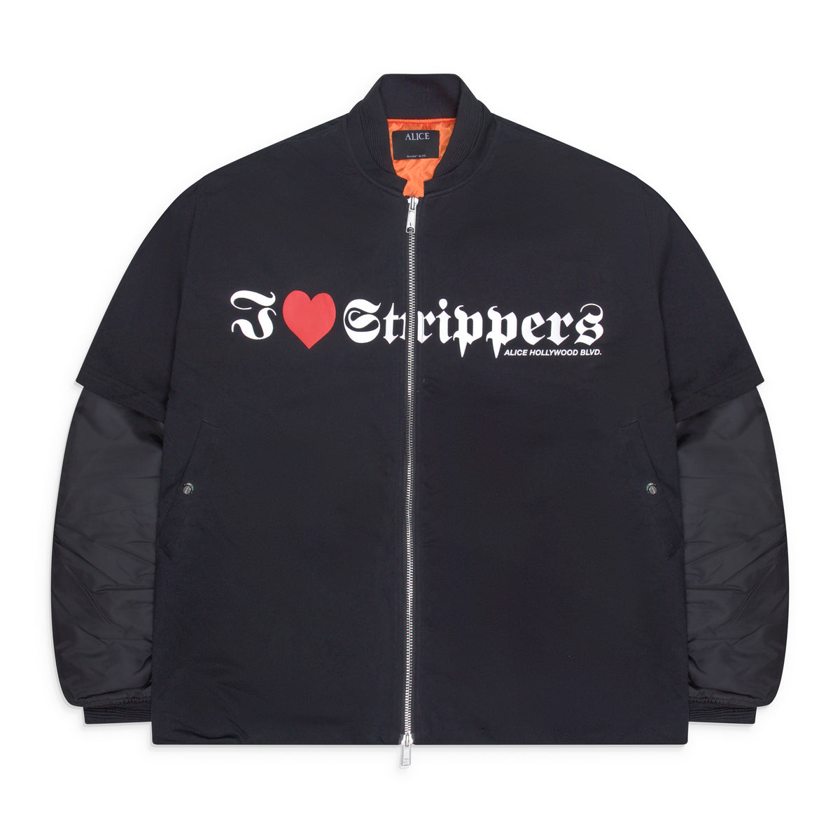 Alice Hollywood Ilovestrippers T-Shirt Bomber Jacket Black