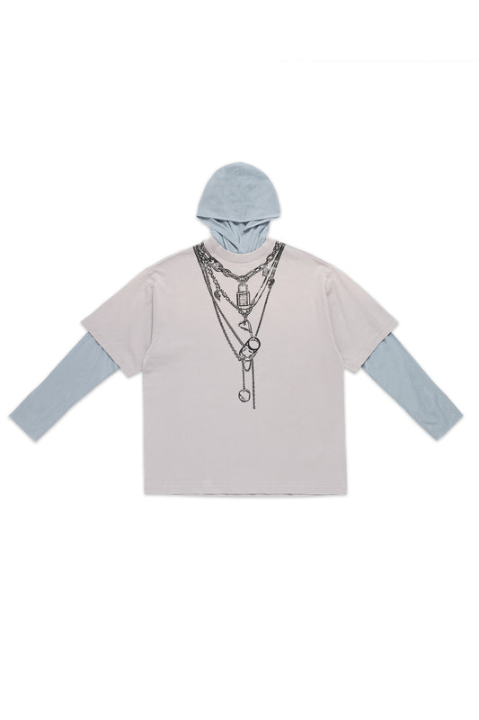 ACNE STUDIOS EDLUND LOGO NECKLACE PRINTED HOODIE GREY