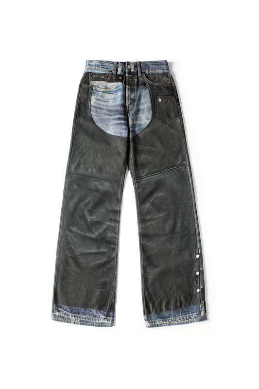 ACNE STUDIOS LEATHER CHAPS PRINTED JEANS