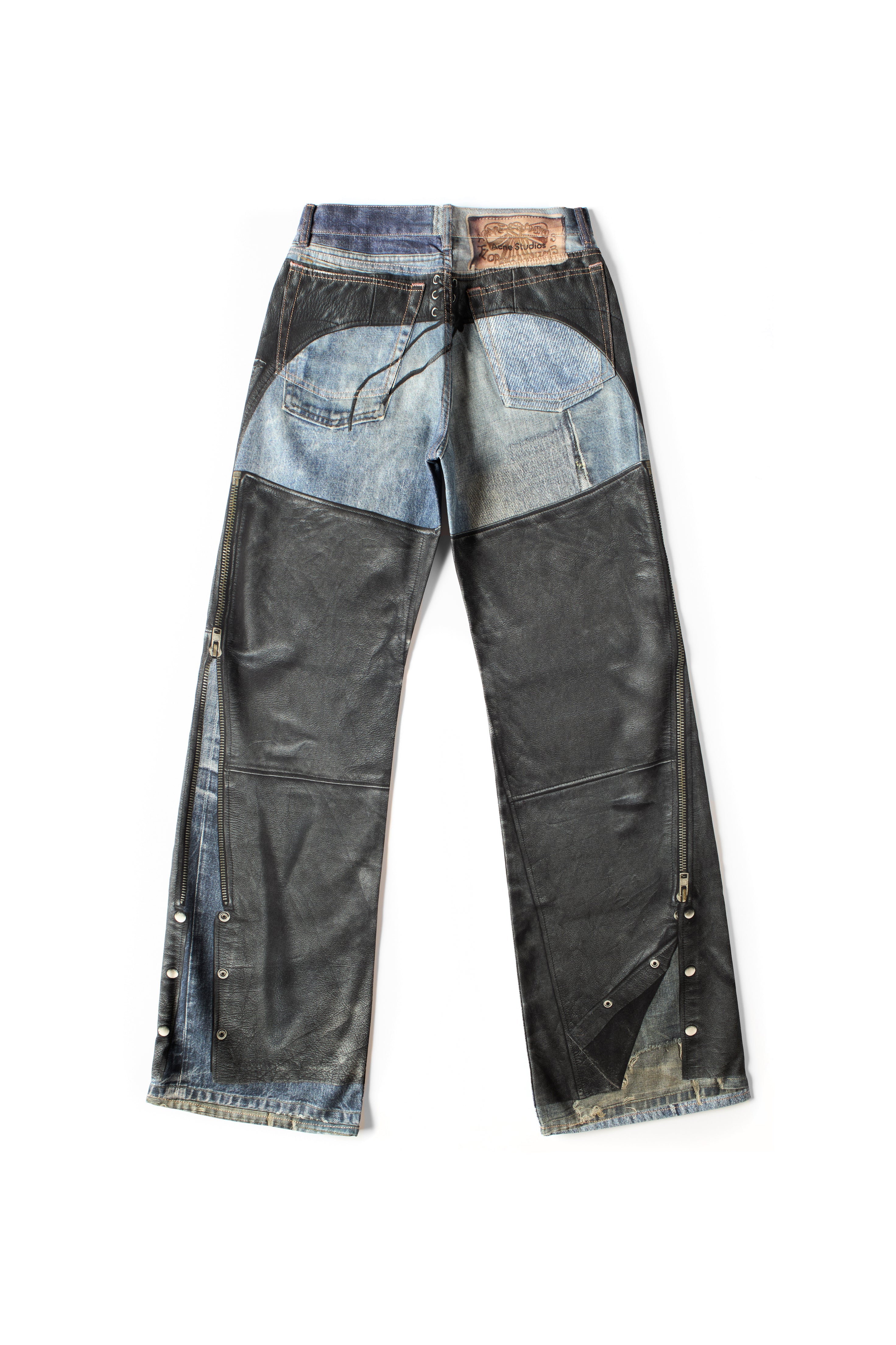 ACNE STUDIOS LEATHER CHAPS PRINTED JEANS