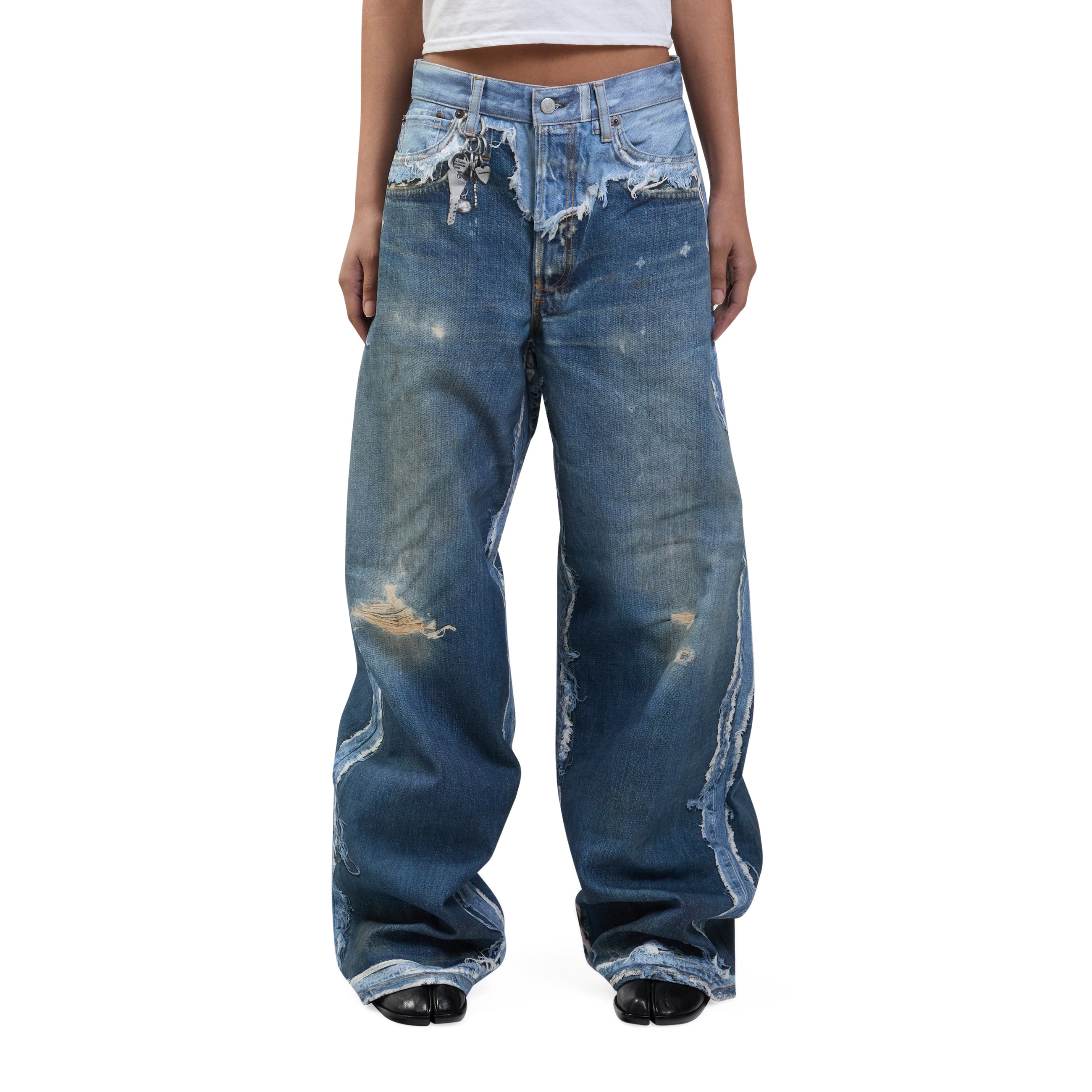 Acne Studios Trashed Trompe L'Oeil Jeans Mid Blue