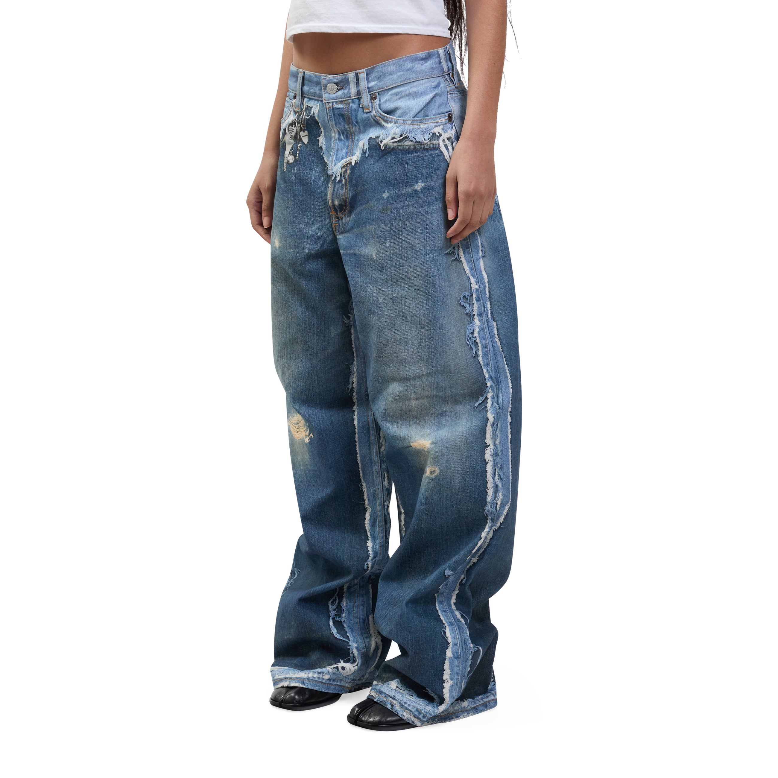 Acne Studios Trashed Trompe L'Oeil Jeans Mid Blue