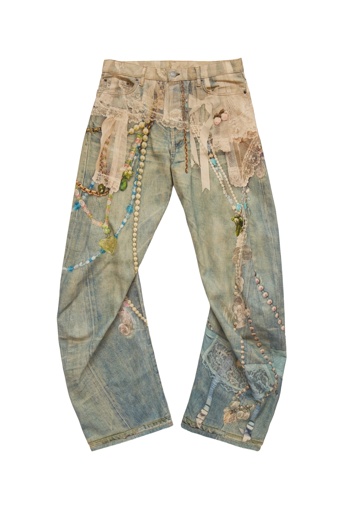 Acne Studios Keychains Trompe L'Oeil Jeans White/Green – ESSXNYC