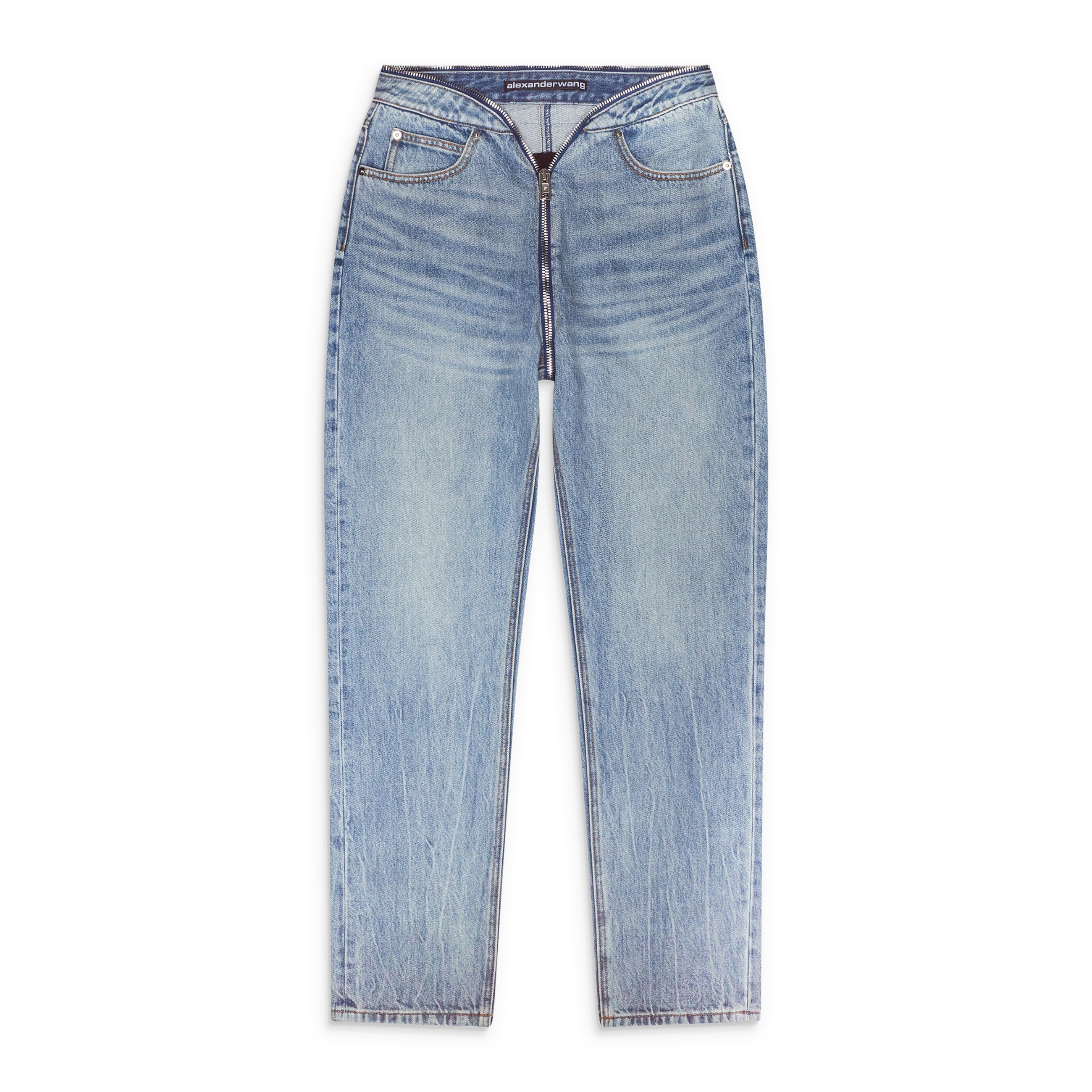 Alexander Wang Dipped V Zip Waistband Straight Leg Jean Blue