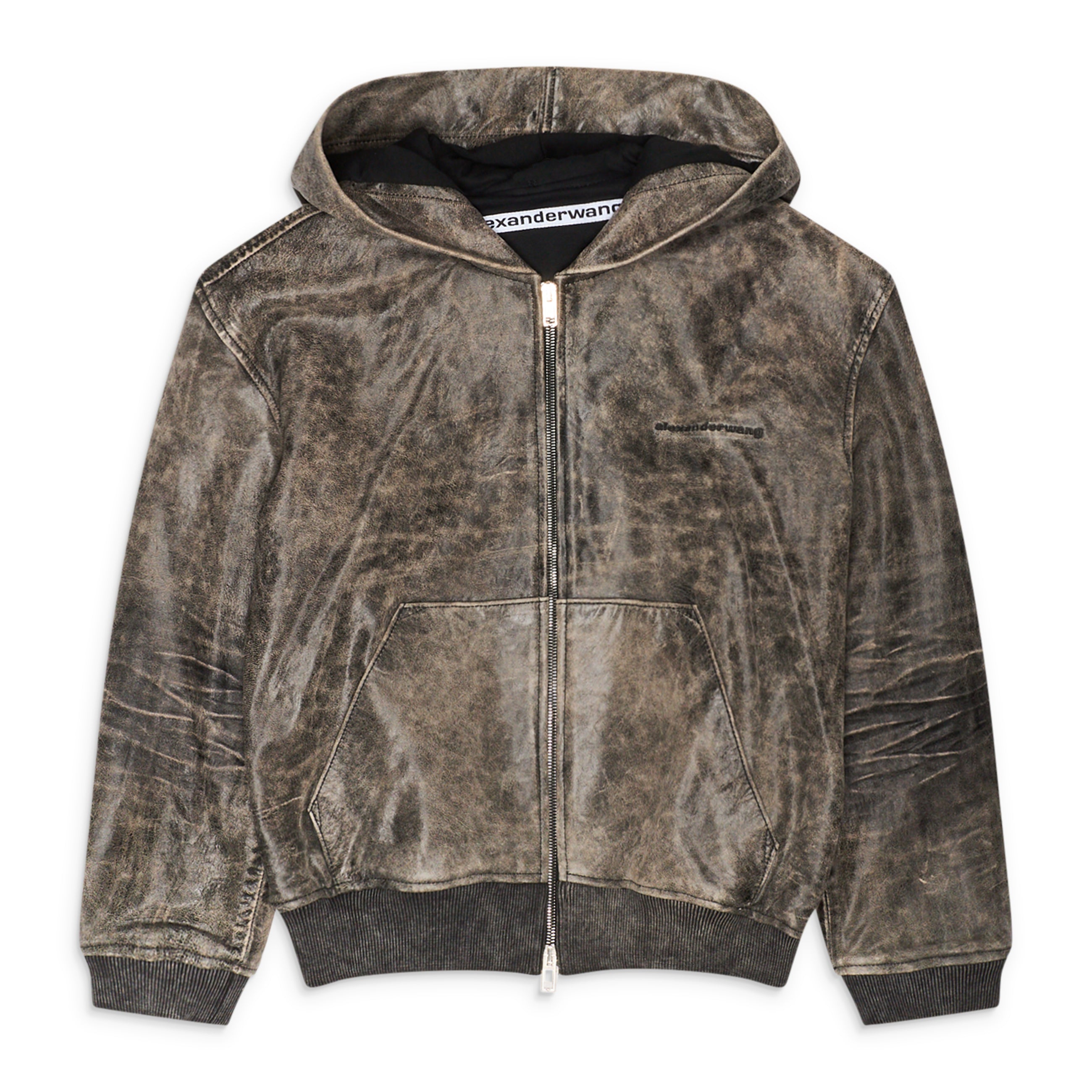 Alexander Wang Shrunken Leather Zip-Up Hoodie