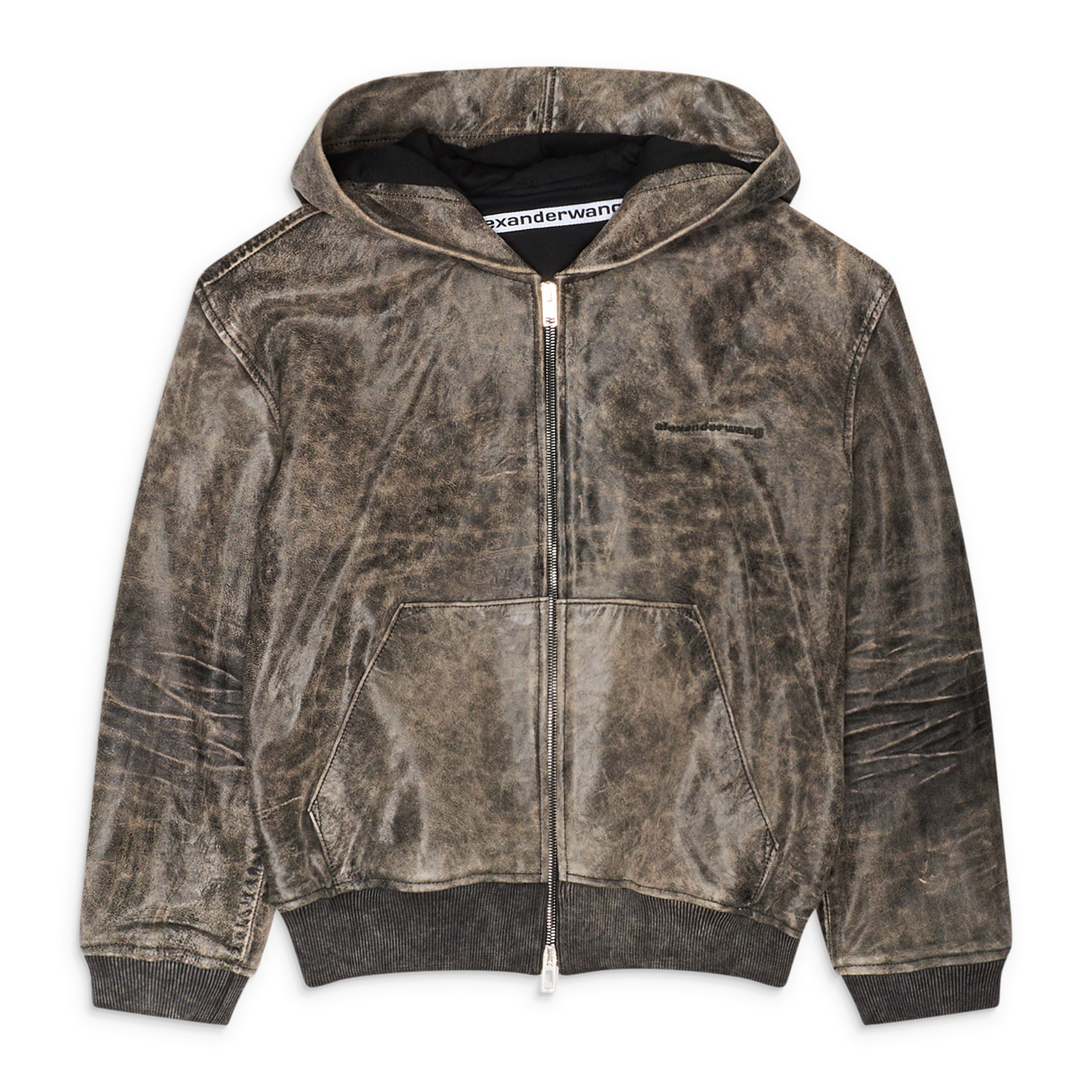 Alexander Wang Shrunken Leather Zip-Up Hoodie