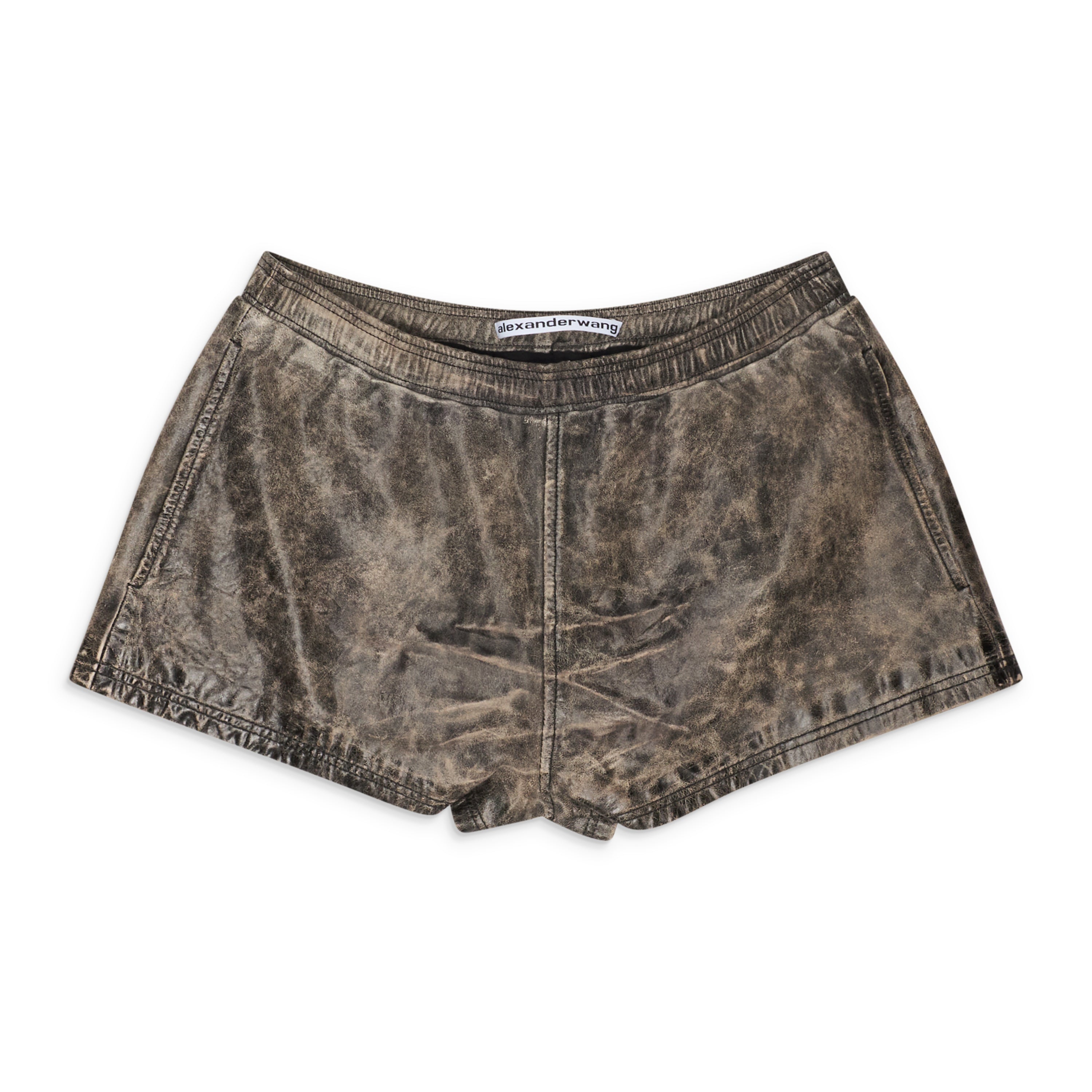 Alexander Wang Mid-Rise Leather Mini Short Stone