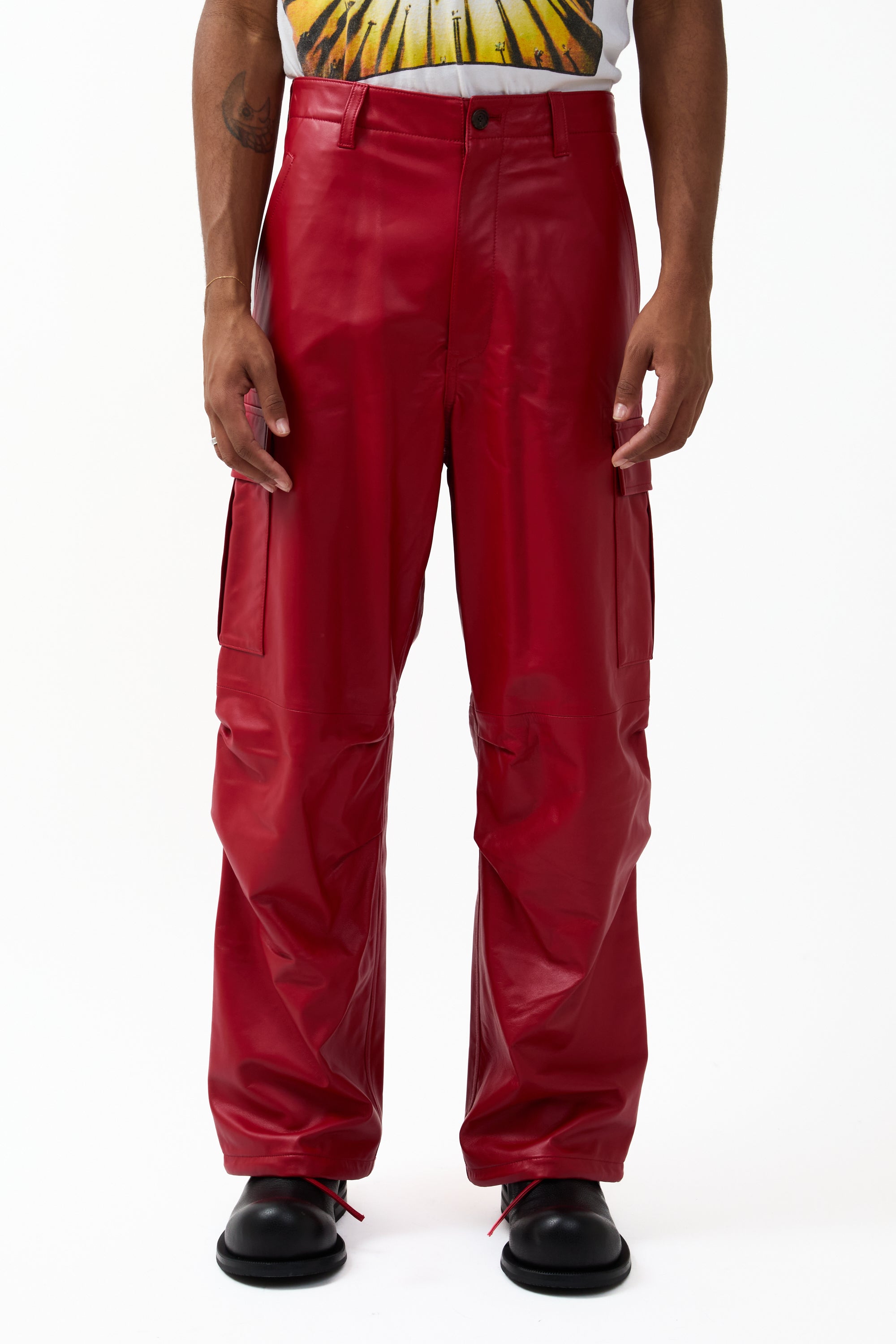 Ambush Leather Cargo Pants Red