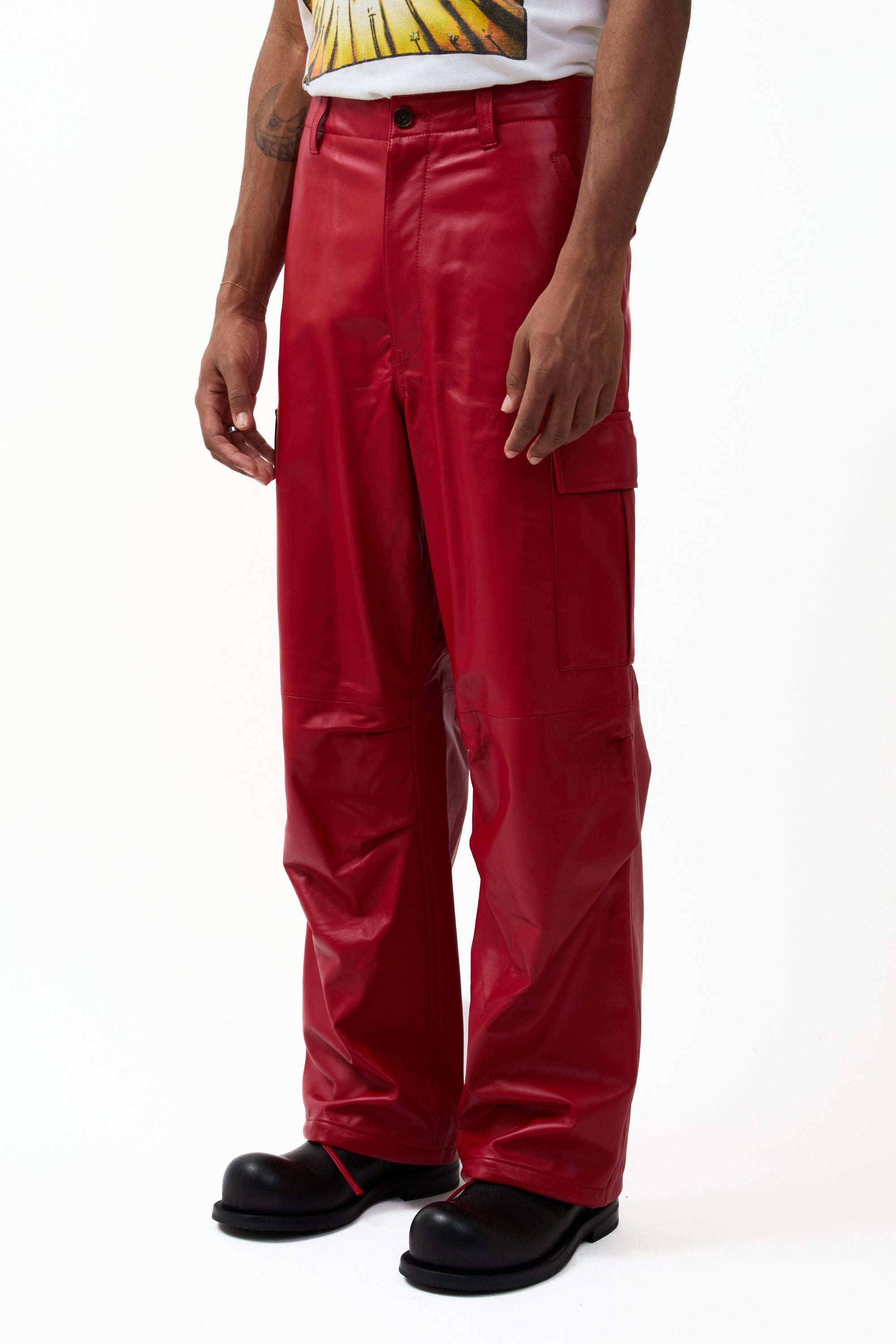 Ambush Leather Cargo Pants Red