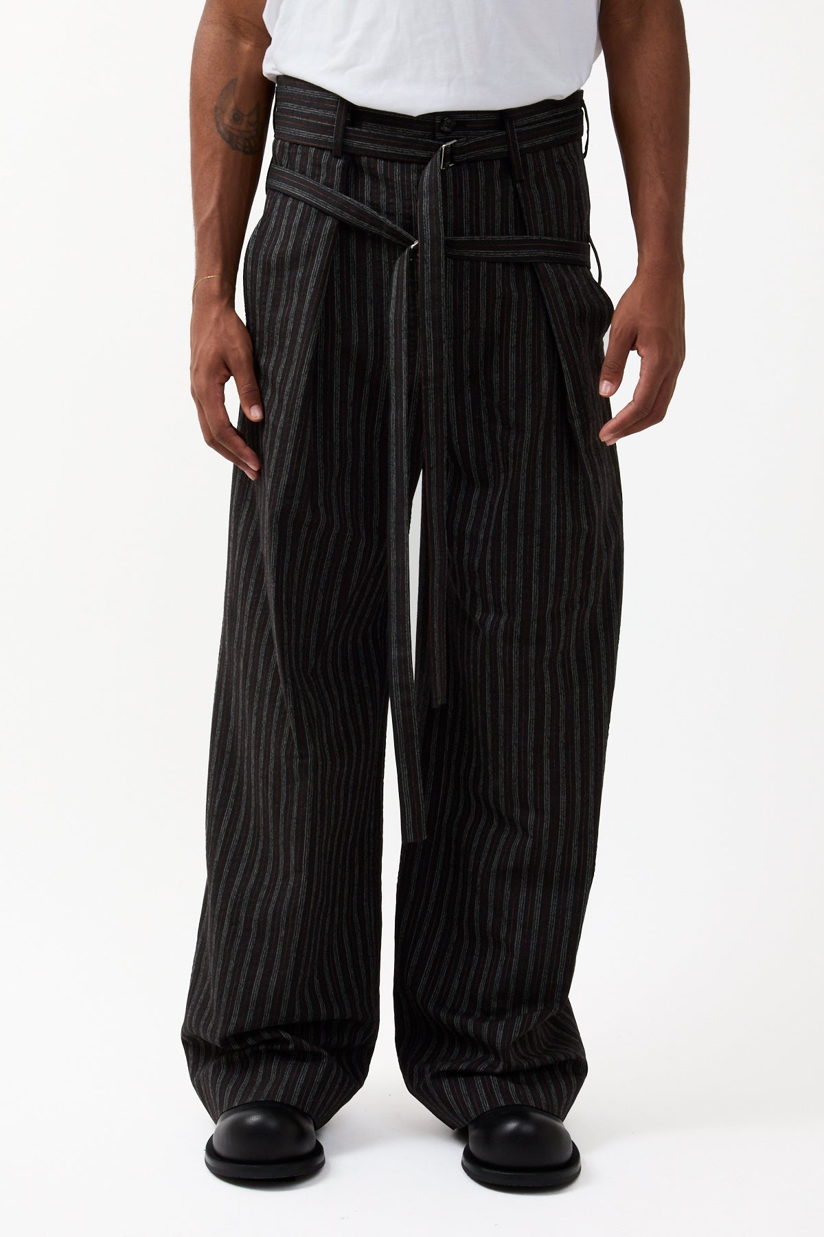 Ann Demeulemeester Woubrecht High Comfort Double Belted Trousers Black/White