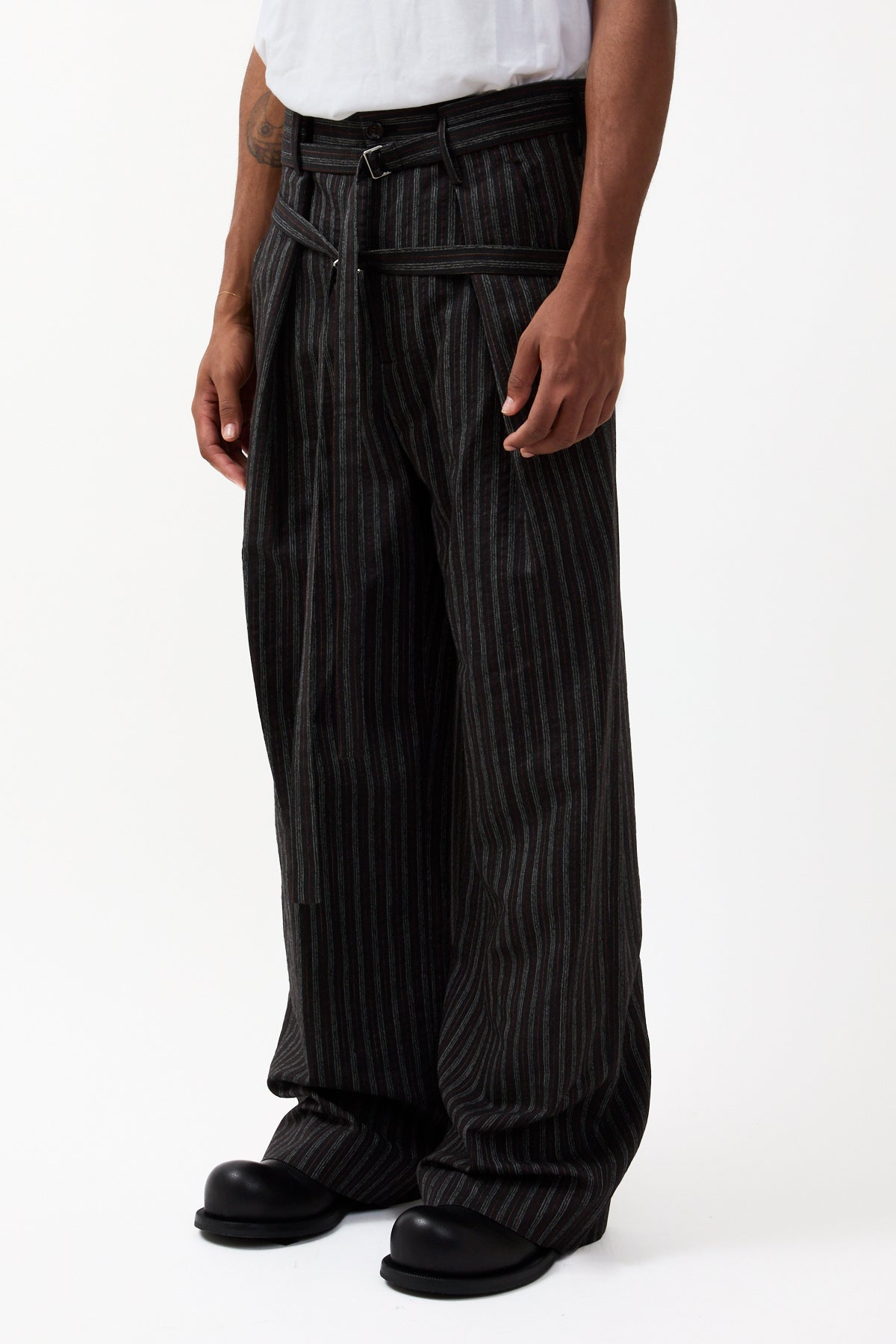 Ann Demeulemeester Woubrecht High Comfort Double Belted Trousers Black/White