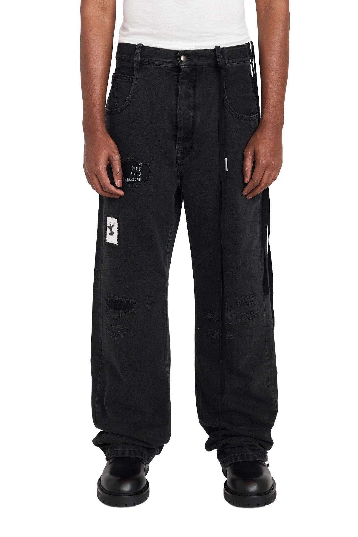 Ann Demeulemeester  Ronald 5-Pockets Comfort Trousers With Printed Patches Faded Grey