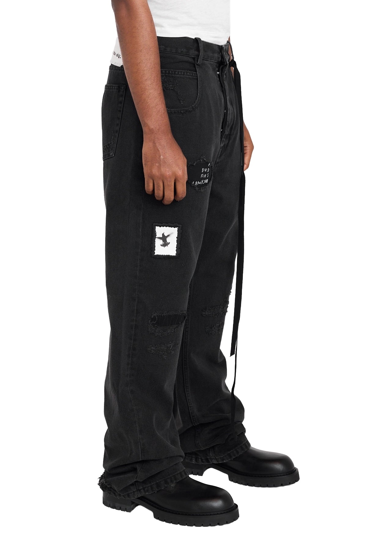 Ann Demeulemeester  Ronald 5-Pockets Comfort Trousers With Printed Patches Faded Grey