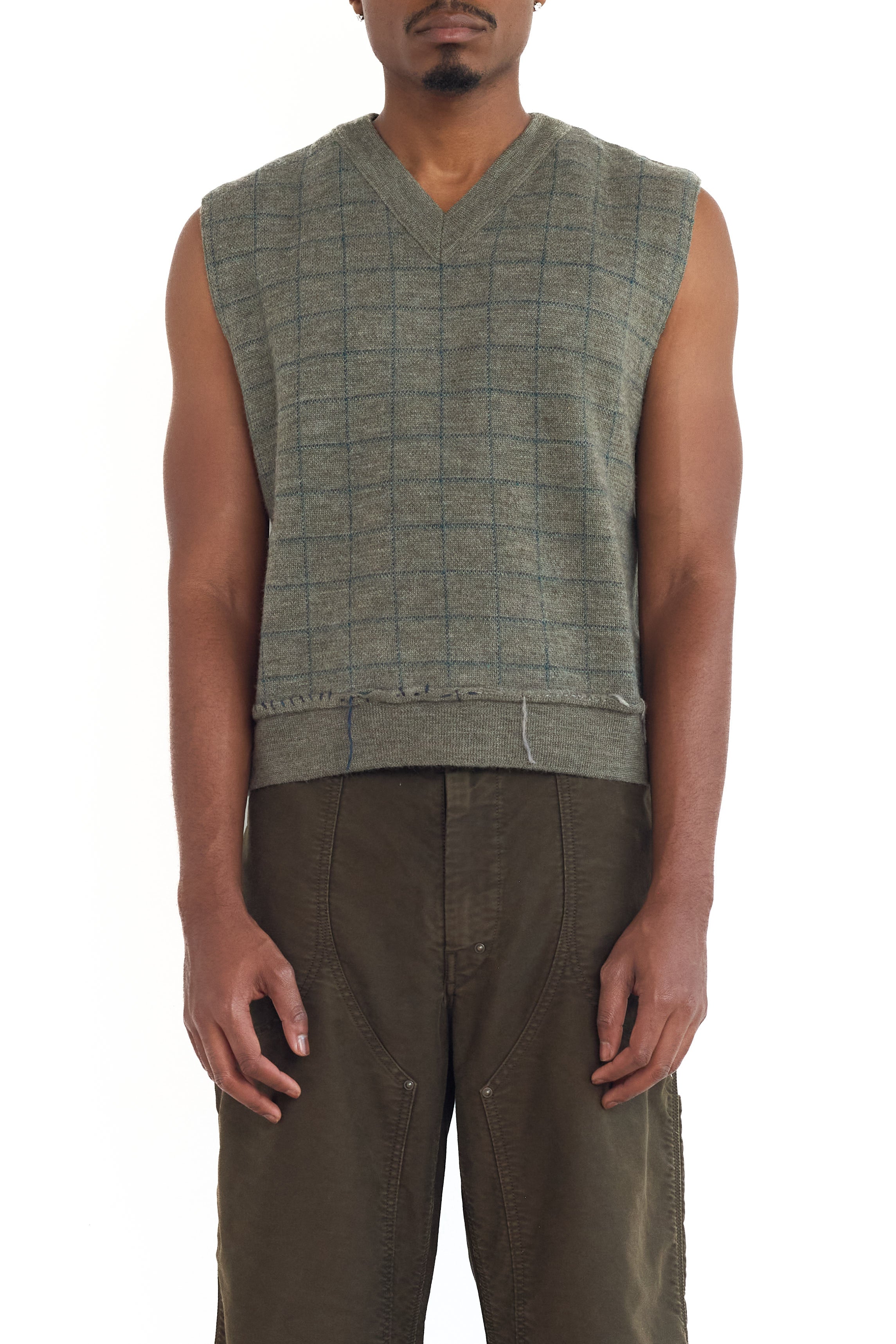 Maison Margiela Check Sleeveless V-Neck Vest Military Green 4